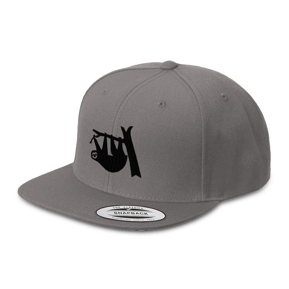 Stylish Sloth Embroidery Snapback Baseball Cap for Men & Women - Acrylic Flat Bill, Dark Grey Design | Perfect for Casual Wear, Outdoor Activities & Animal Lovers