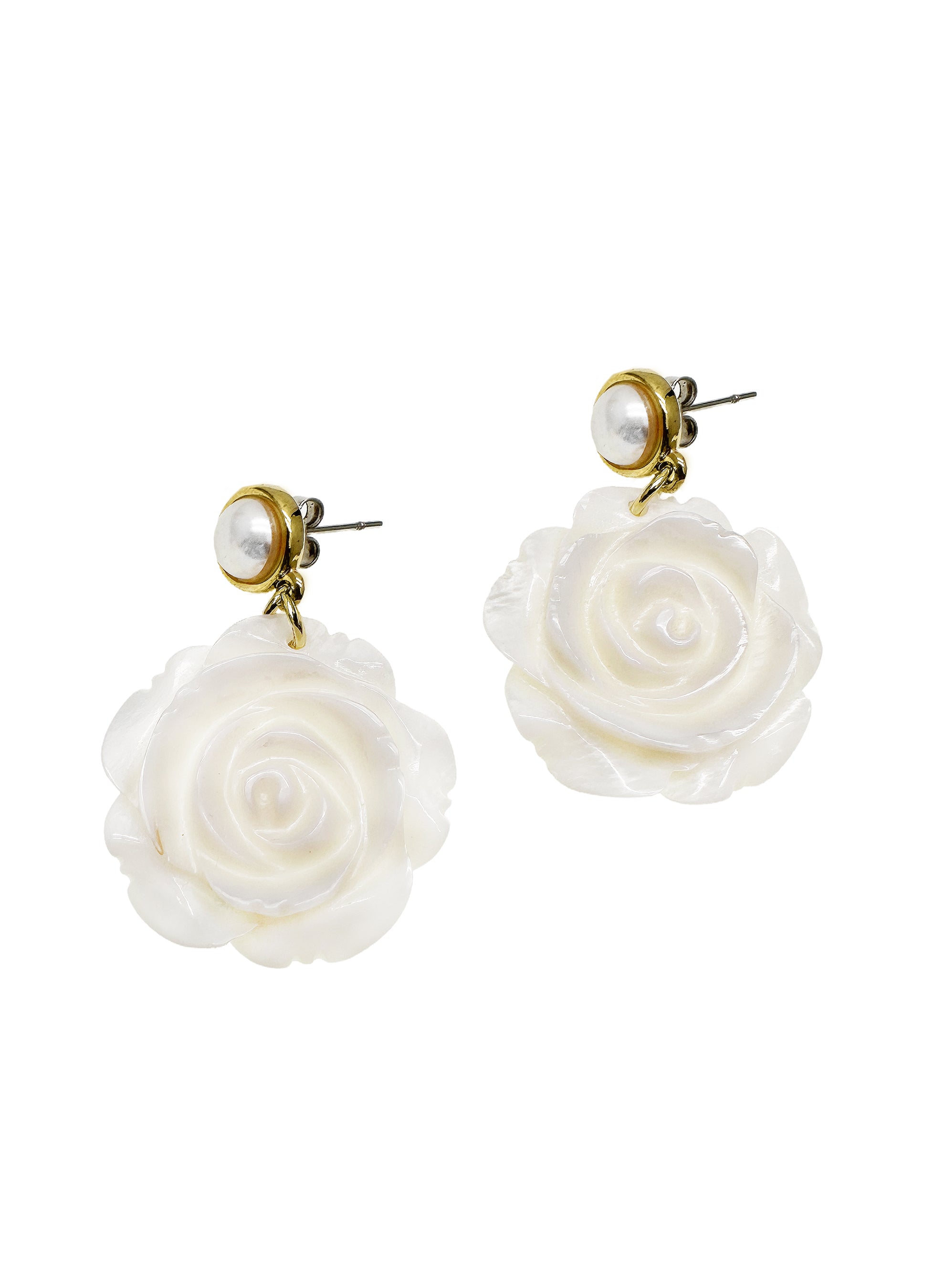 Rose Flower Shaped Shell Dangle Statement Earrings LE040 - Elegant Bohemian Jewelry for Women, Perfect for Weddings, Parties & Beach Vacations
