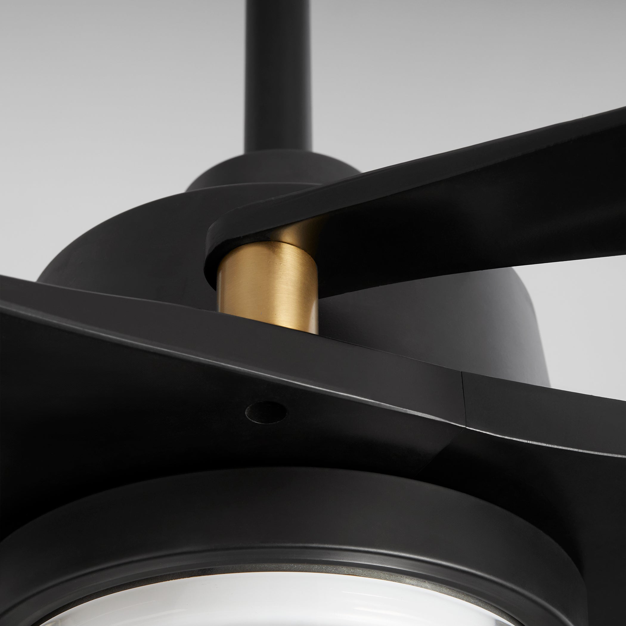 Oxygen APOGEE 3 132 15 Inch 3-Blade Ceiling Fan with LED Light and Wall Control - Black with Aged Brass Pillars for Living Room, Bedroom, or Office