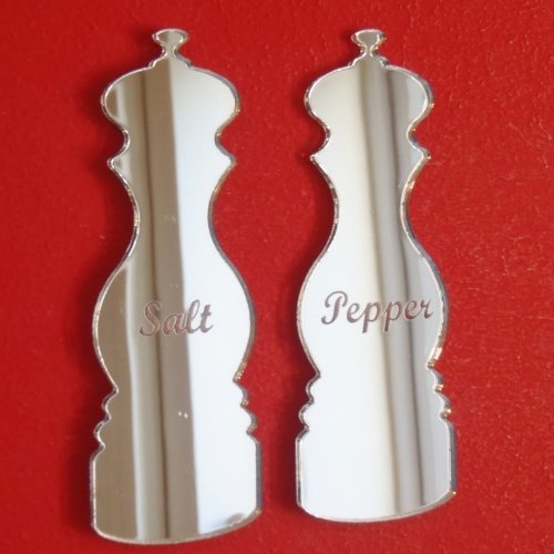 Engraved Salt and Pepper Mill Mirrors - 12cm x 8cm - Perfect for Kitchen Decor, Dining Table Centerpiece, and Unique Housewarming Gifts