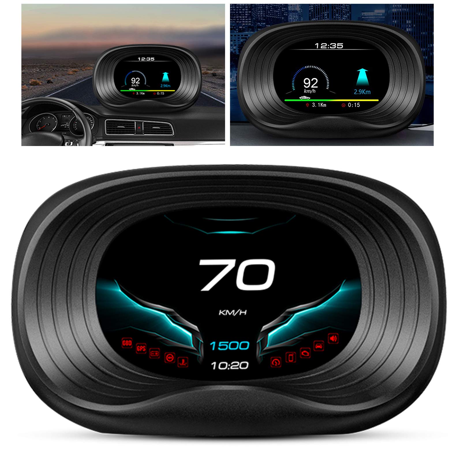 Car HUD Projector - OBD Head Up Display with Speed Alert - Digital Dashboard Projector for Safer Driving - Perfect for Night Driving & Highway Use