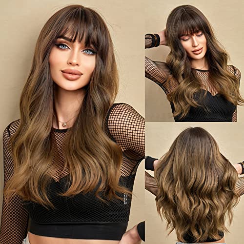 Long Brown Curly Heat-Friendly Wig with Bangs - Perfect for Cosplay, Daily Wear & Special Occasions