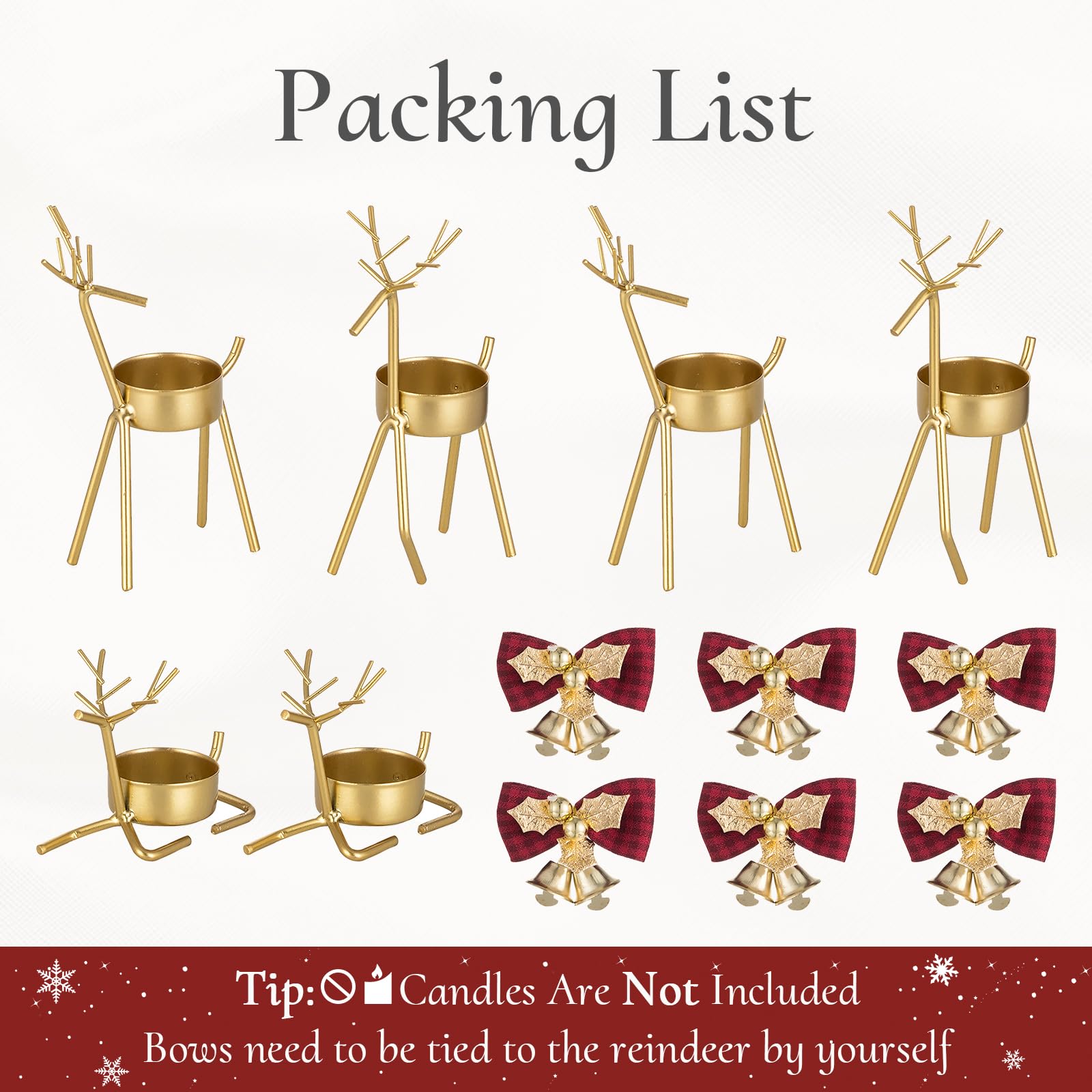 6Pcs Gold Reindeer Christmas Tealight Candle Holders - Elegant Holiday Decor for Windows, Tables & Mantels | Perfect for Christmas Parties, Home Decor & Festive Centerpieces