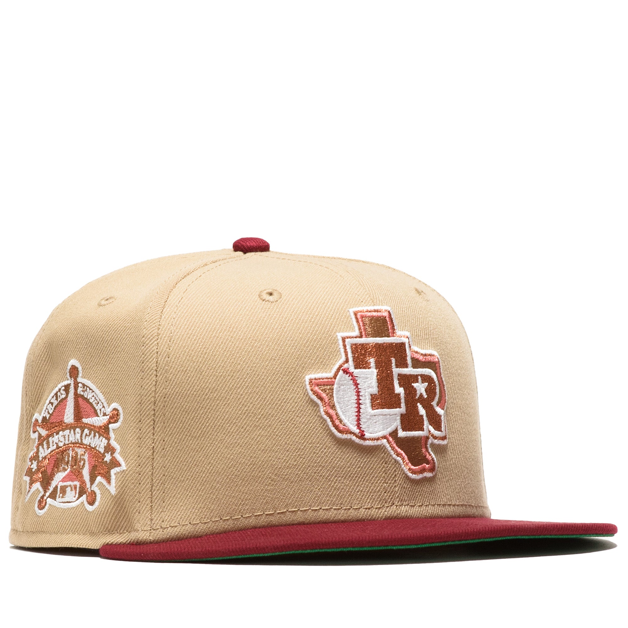 New Era x Politics Texas Rangers 59FIFTY Fitted Hat - Camel/Cardinal - Official MLB Baseball Cap for Men & Women - Perfect for Games, Fan Gear & Streetwear Fashion