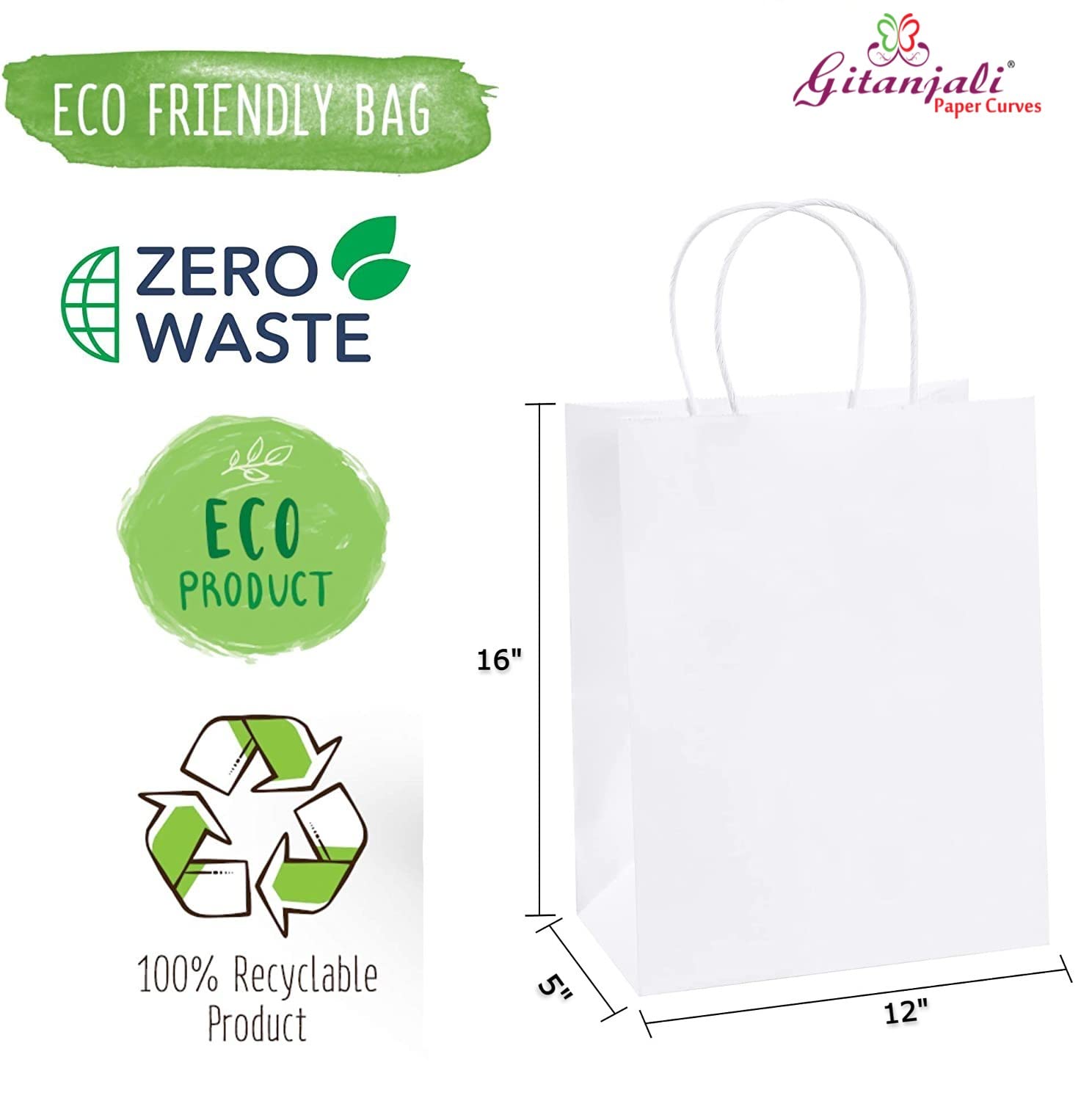 Eco-Friendly Recycled Kraft Paper Bags 12x16x5 Inches (50 Pack) - Shopping, Retail & Gift Bags for Stores, Boutiques, Weddings & Craft Projects - Sustainable Brown Merchandise Carry Bags