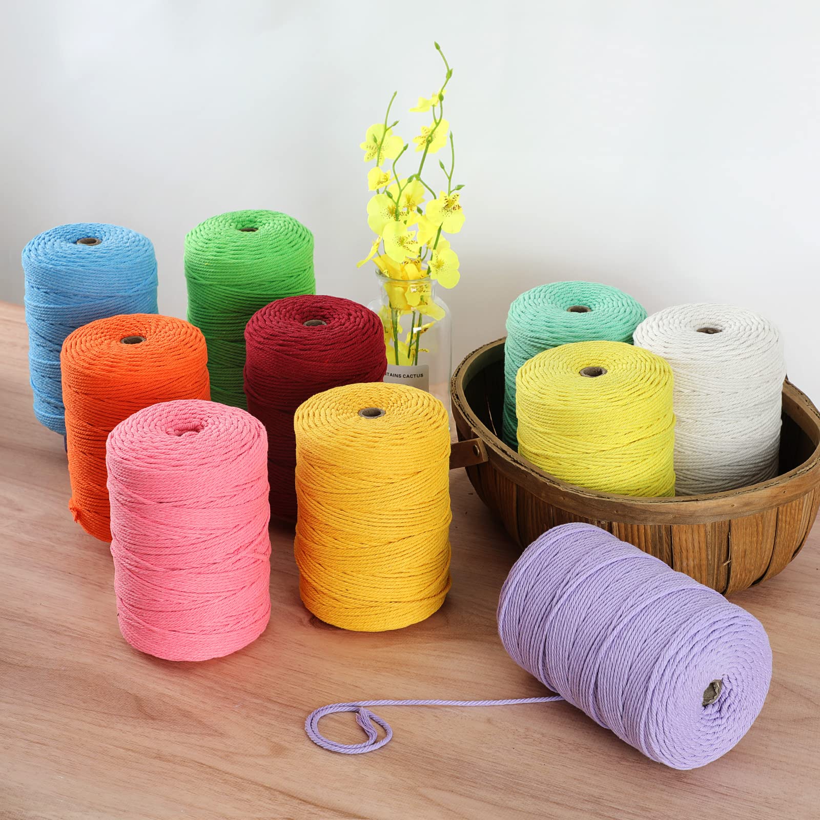 3mm x 328yd Macrame Cord - 100% Natural Cotton Rope for DIY Crafts, Knitting & Plant Hangers | 4 Strand Twisted Cotton String | Perfect for Wedding Decor, Wall Hangings & Boho Home Decor (Green)