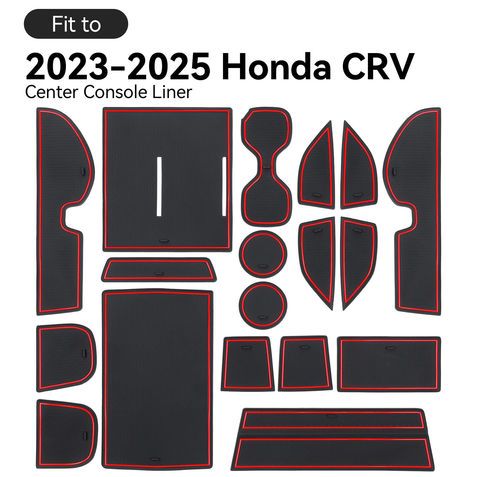 Premium 18-Piece Non-Slip Interior Accessories Set for Honda CR-V 2023-2025 - Center Console Liner, Cup Holder Mats, Door Slot Pads & Coaster Trims (Black & Red) - Perfect for Car Organization & Dust Protection