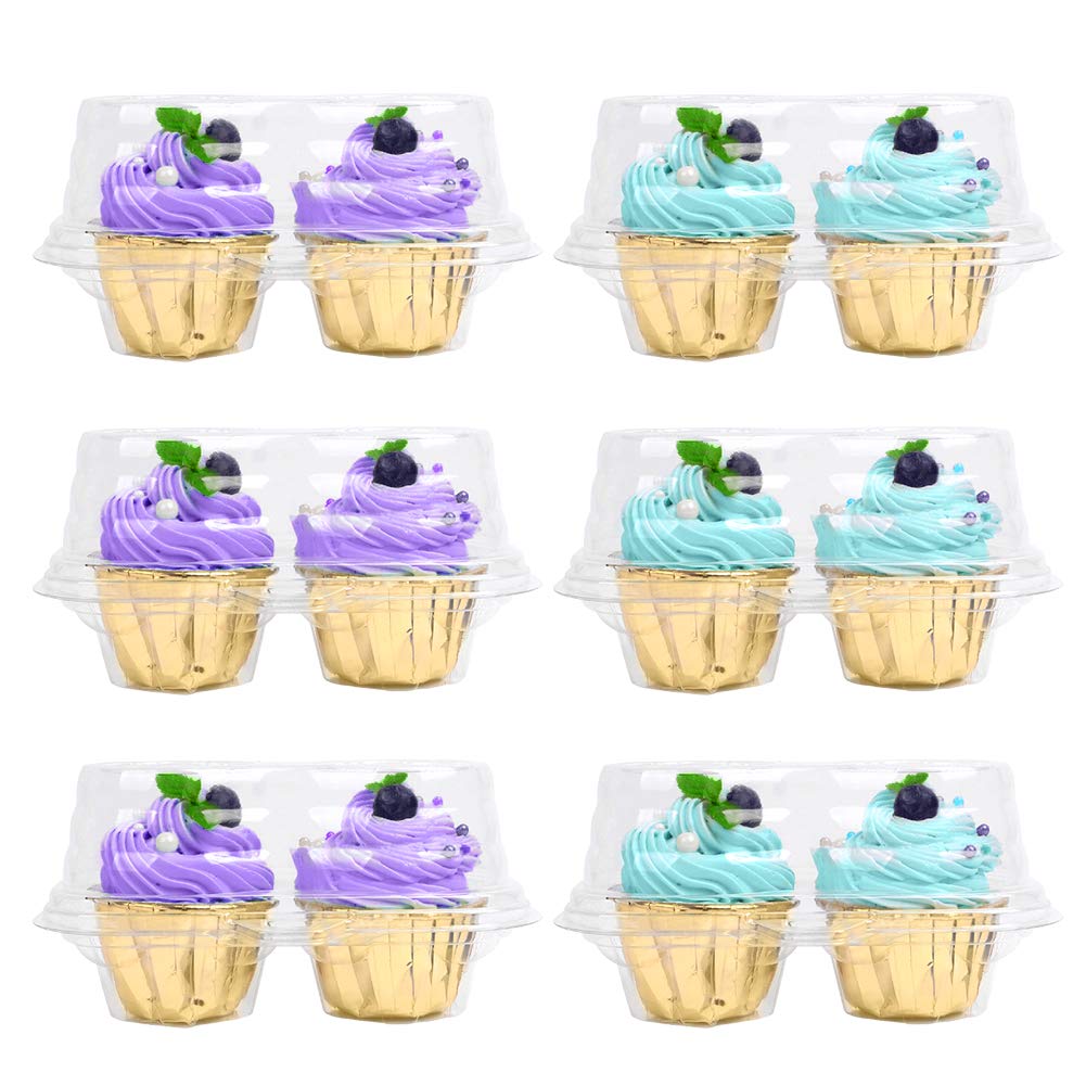 30 Pack Clear Plastic Cupcake Boxes with 2 Compartments - Stackable Disposable Bakery Containers for Cupcakes, Muffins, Cookies & Desserts - Perfect for Parties, Events & Bakery Storage