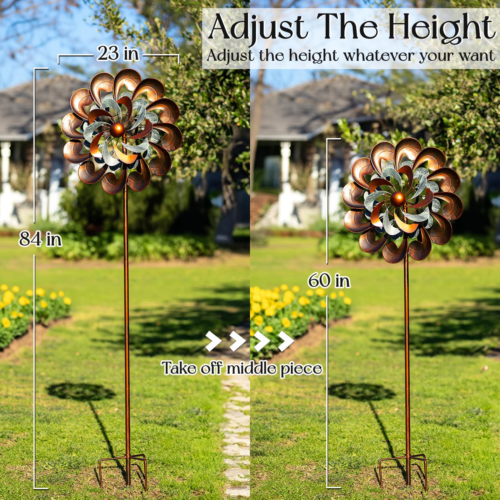 84 Inch Copper Wind Spinner Sculpture - Large Outdoor Garden Decor for Yard, Patio & Lawn | Windmill Spinner for Relaxing Outdoor Spaces & Garden Art