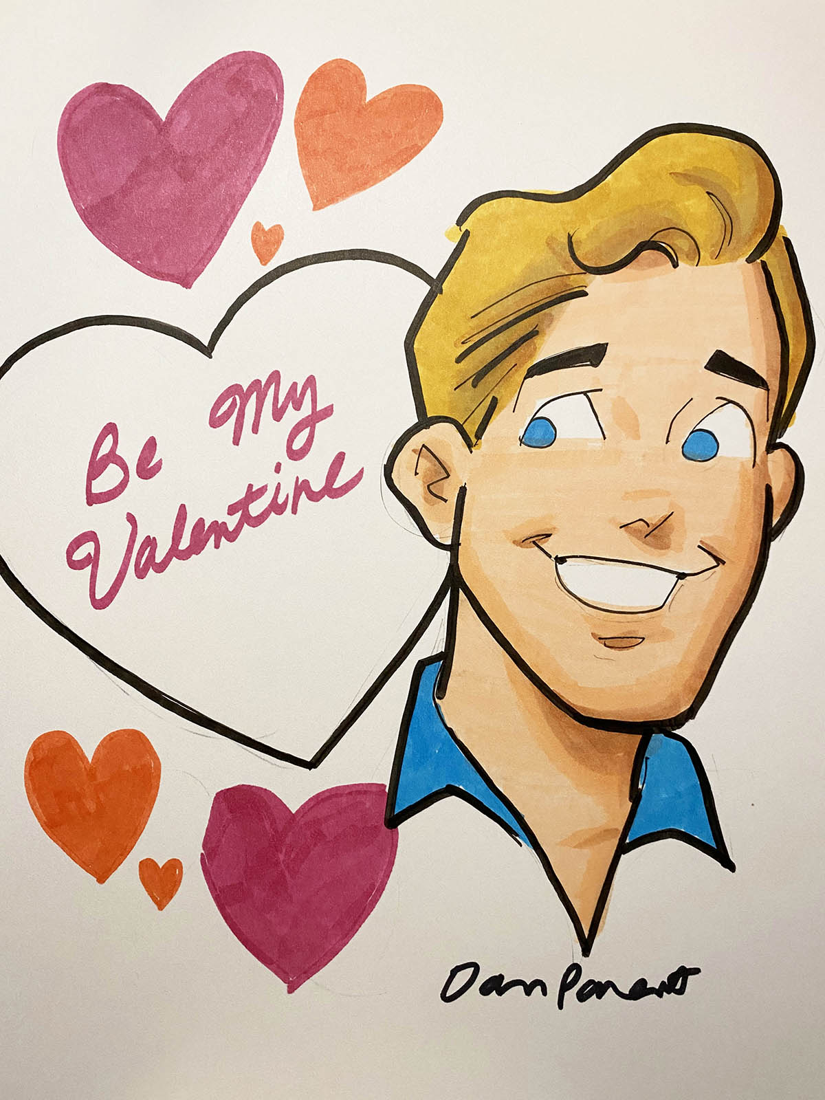 Dan Parent Original Custom Valentine's Day Portrait Art - Personalized Romantic Gift for Couples, Anniversaries & Weddings