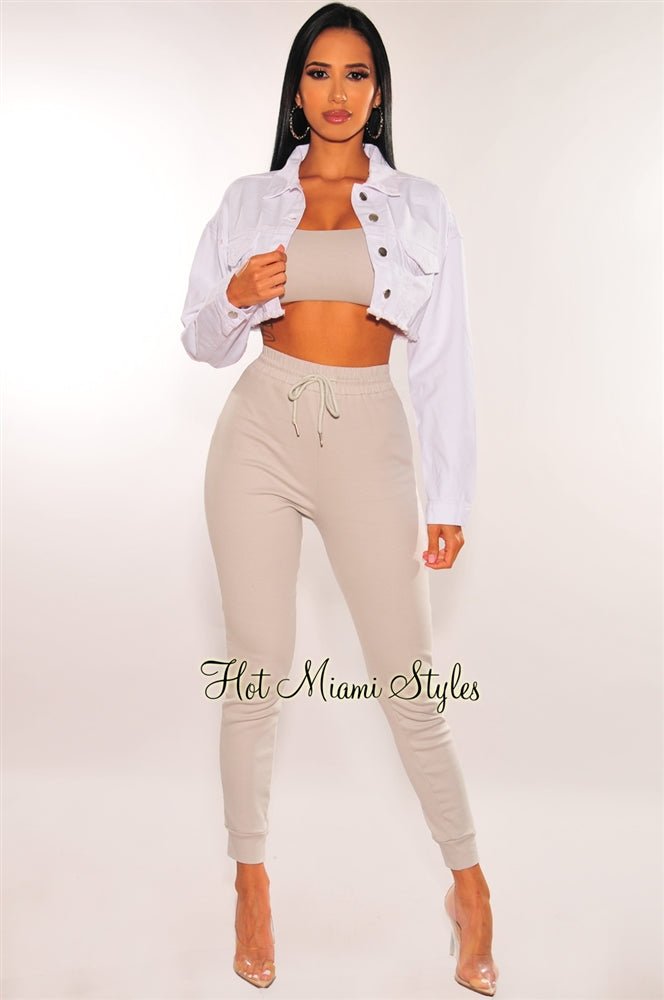 White Denim Long Sleeve Destroyed Back Cropped Jacket for Women - Vintage Distressed Denim Jacket with Ripped Details - Perfect for Casual Outfits, Streetwear & Fall Layering