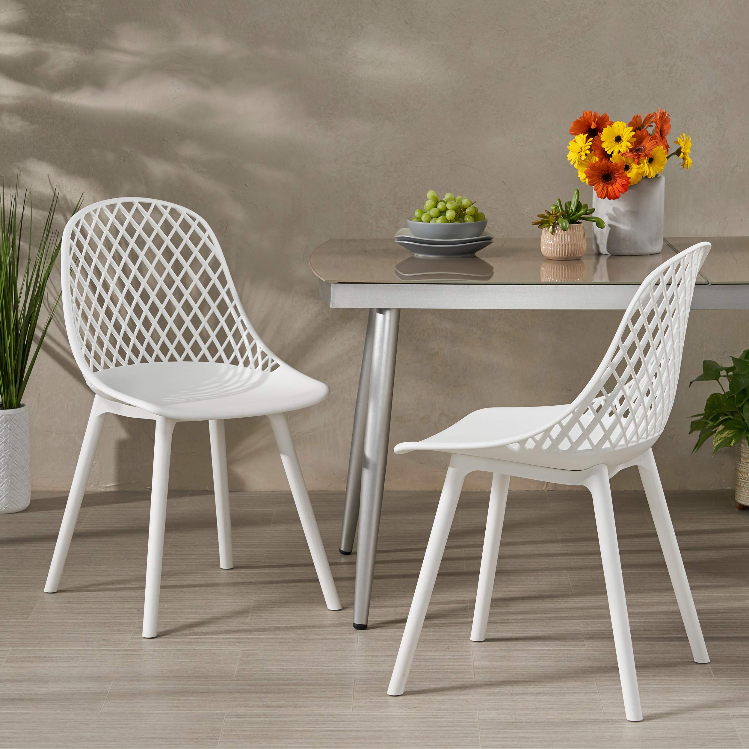 Christopher Knight Home Delora Outdoor Dining Chairs (Set of 2) - White Patio Furniture for Garden, Poolside & Backyard Dining