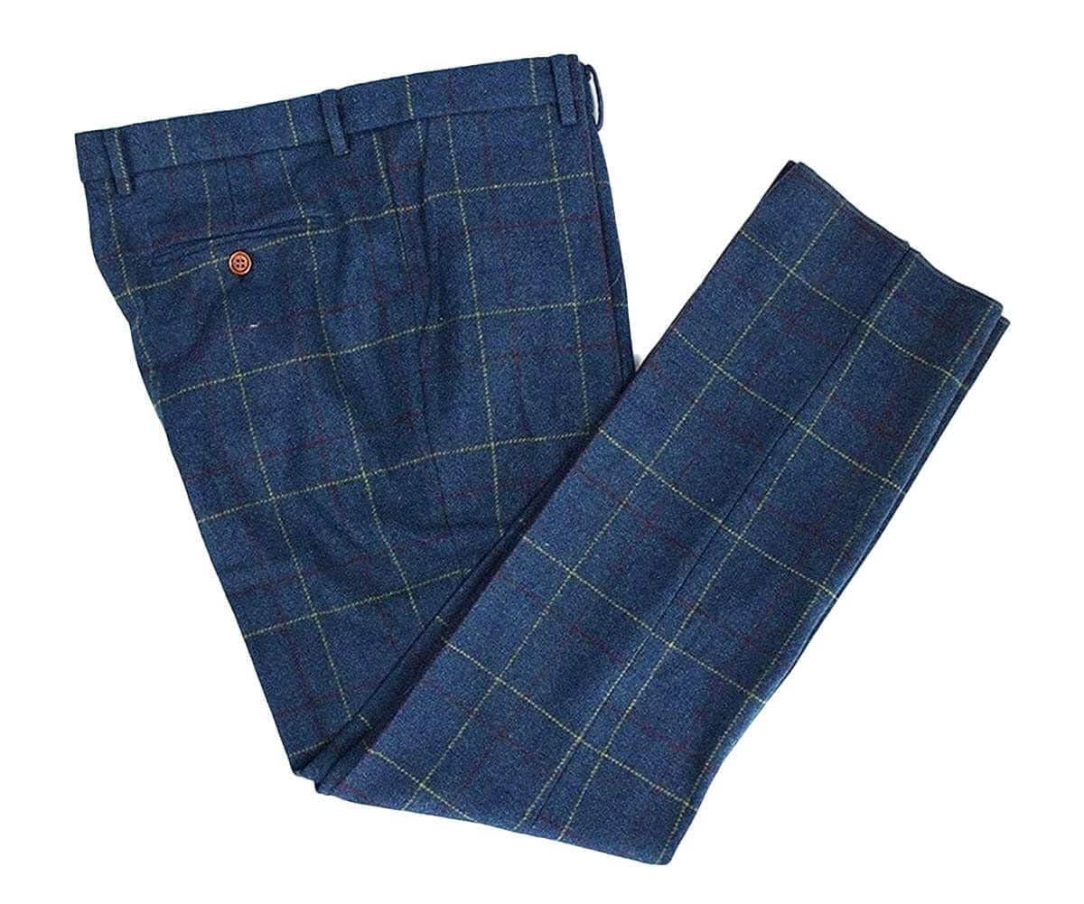 Premium Men's Tweed Blend Flat Front Check Dress Pants - Formal & Business Casual Office Wear, Wedding Attire, and Special Occasions