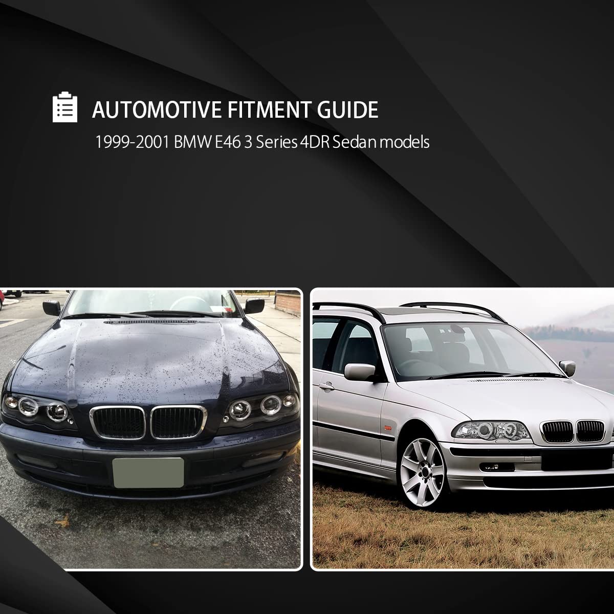 AUTOZENSATION BMW E46 3-Series 4DR Sedan Headlights (1999-2001) - Chrome Left & Right Pair Headlamp - Perfect for Night Driving & Car Upgrades