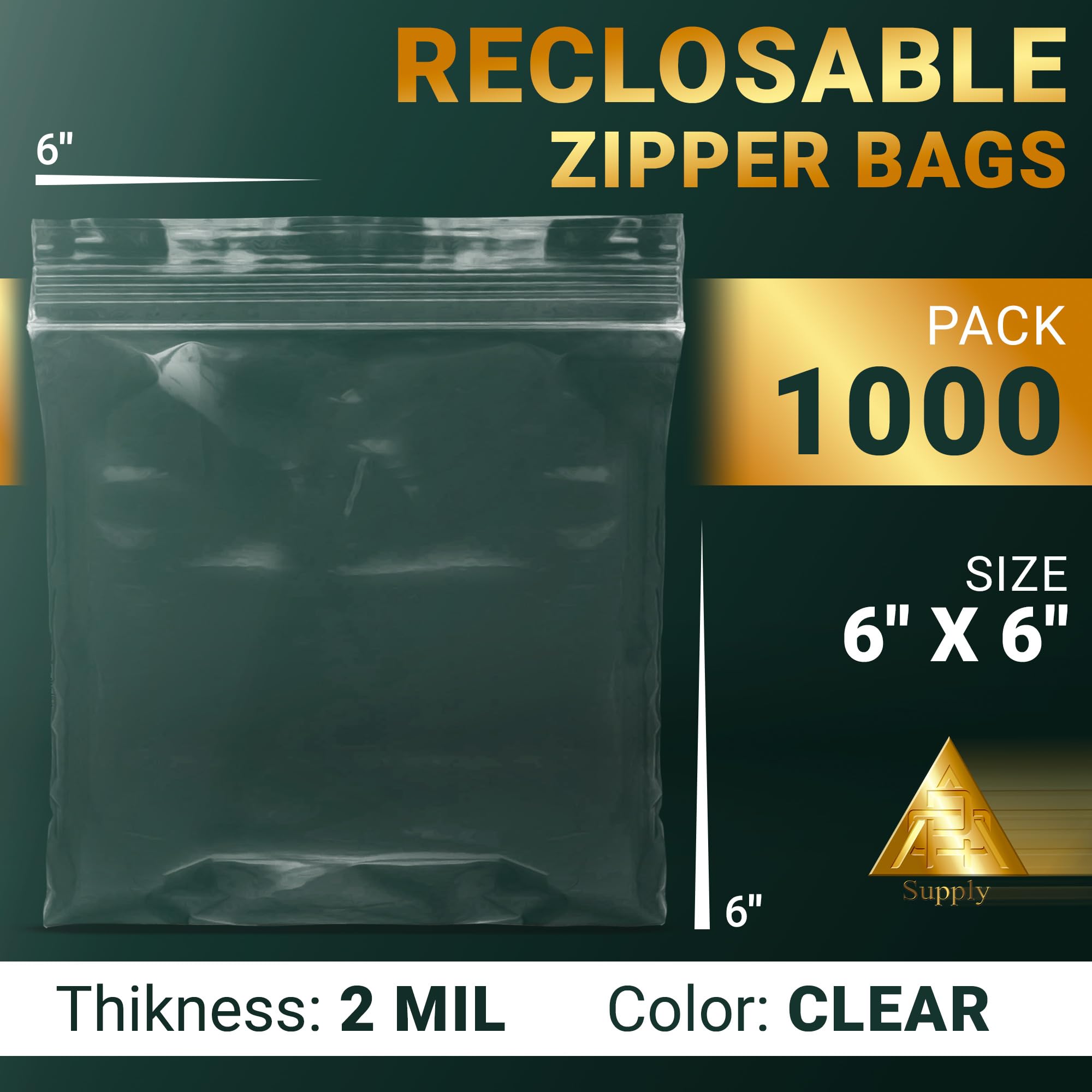 1000 Pack 6x6 Inch Clear Reclosable Zipper Bags - 2 Mil Thick High Clarity Polypropylene Resealable Plastic Bags for Food Storage, Crafts & Retail Packaging | Airtight Seal Top Poly Bags for Organizing, Snacks & Small Items