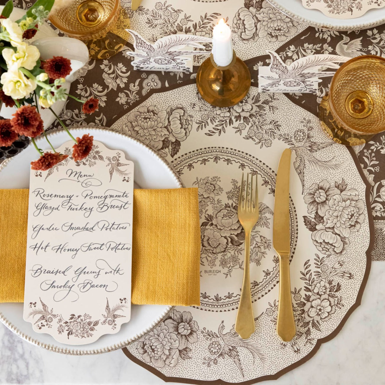 Elegant Brown Asiatic Pheasants Die-Cut Placemats - Set of 4 for Dining Table Decor, Holiday Dinner Parties, and Home Entertaining
