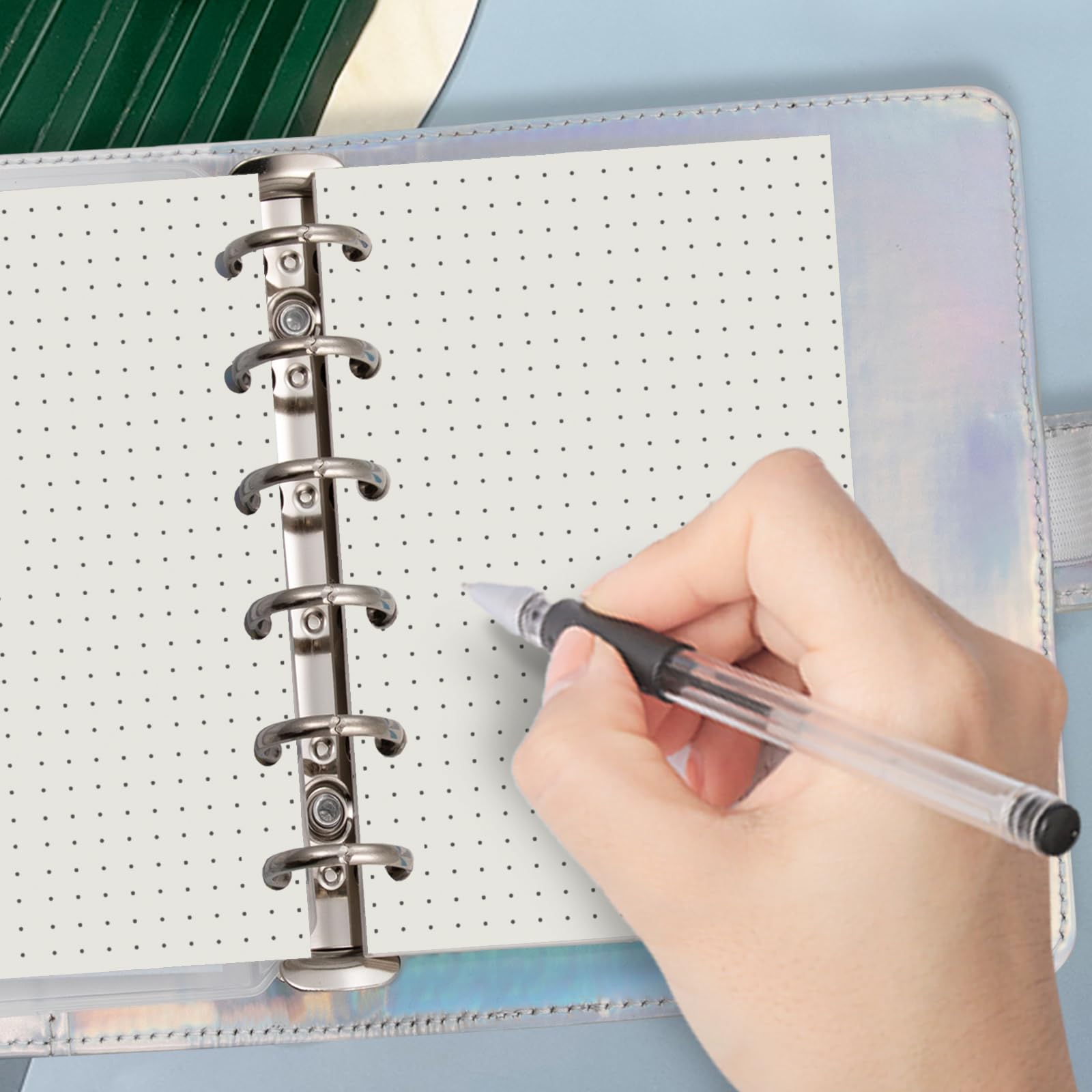 Harphia A7 6-Hole Binder Refill Set - 90 Sheets Dotted Loose Leaf Paper with Stickers & Dividers | Planner Inserts with Pockets for A7 6-Ring Refillable Notebook | Perfect for Bullet Journaling, Note Taking & Organization