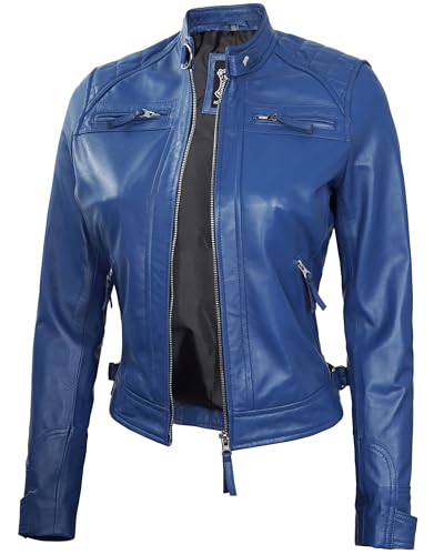 D1 - Women Blue Leather Jacket