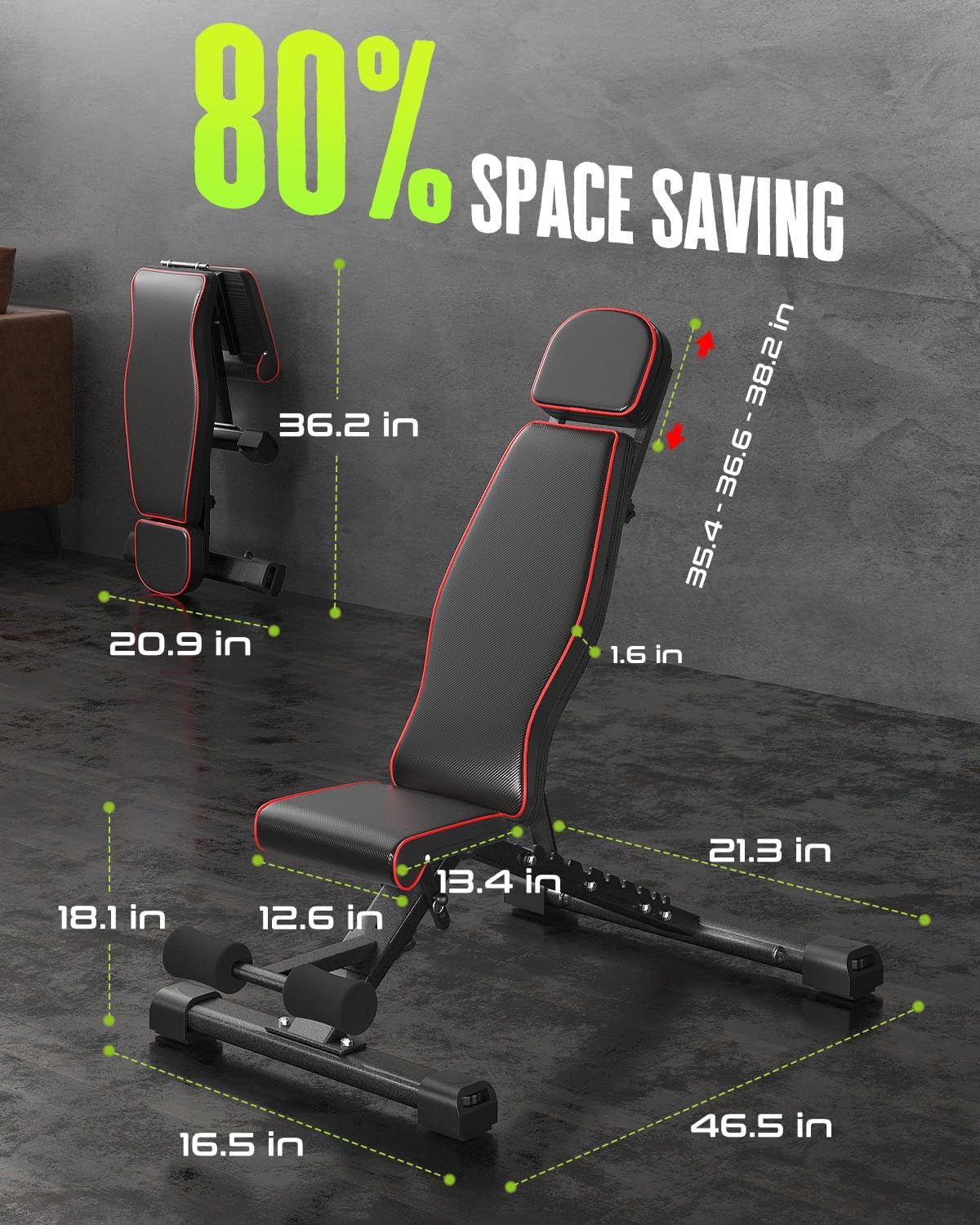 Adjustable Weight Bench for Home Gym - 880LBS Capacity Folding Workout Bench with Bench Press Rod & Extended Head - Perfect for Incline/Decline 90 Degree Exercises, Strength Training & Full Body Workouts - Ideal for Small Spaces & Home Fitness Enthusiasts