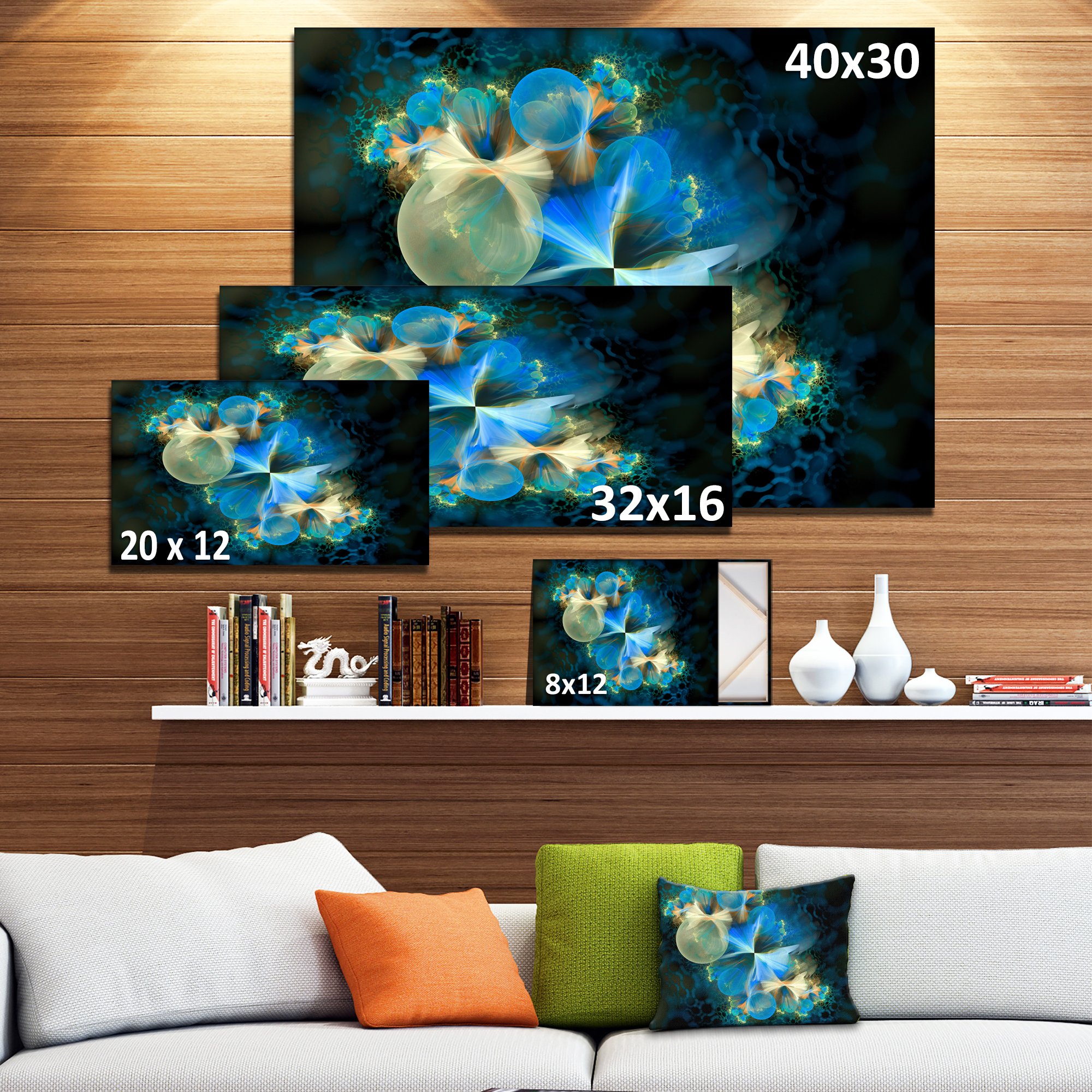 Fractal 3D Blue Bubbles Abstract Canvas Wall Art Print - Modern Home Decor for Living Room, Bedroom & Office
