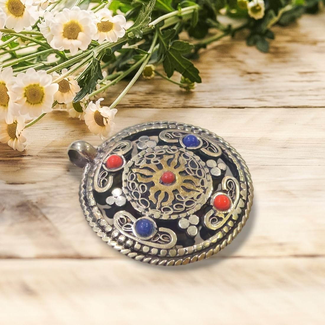 Handmade Tibetan Silver Pendant Necklace for Women - Boho Celtic Design with Coral & Lapis Lazuli Gemstone - Infinity Symbol Jewelry for Gifts, Parties, Weddings & Everyday Boho Fashion Accessories