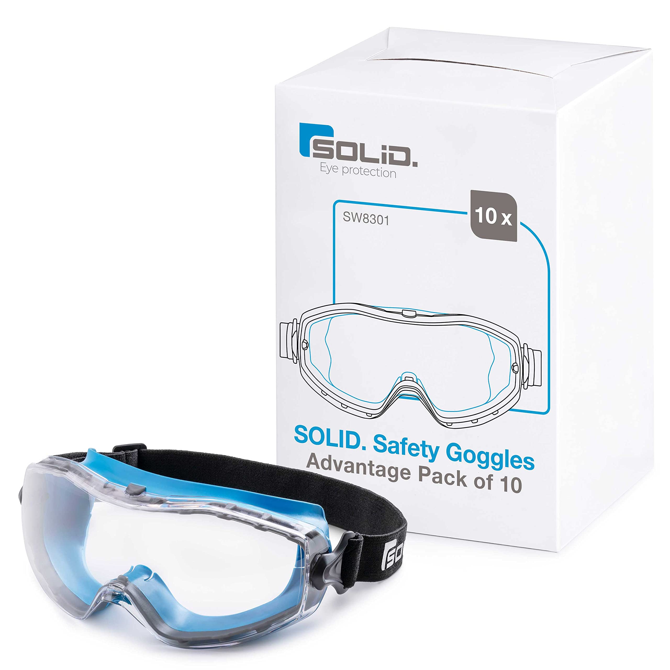 Solid Safety Goggles - ANSI Certified Protective Eyewear with Clear Lens for Work, DIY & Lab Use | Comfort Fit Over Prescription Glasses | Perfect for Construction, Woodworking & Chemical Handling
