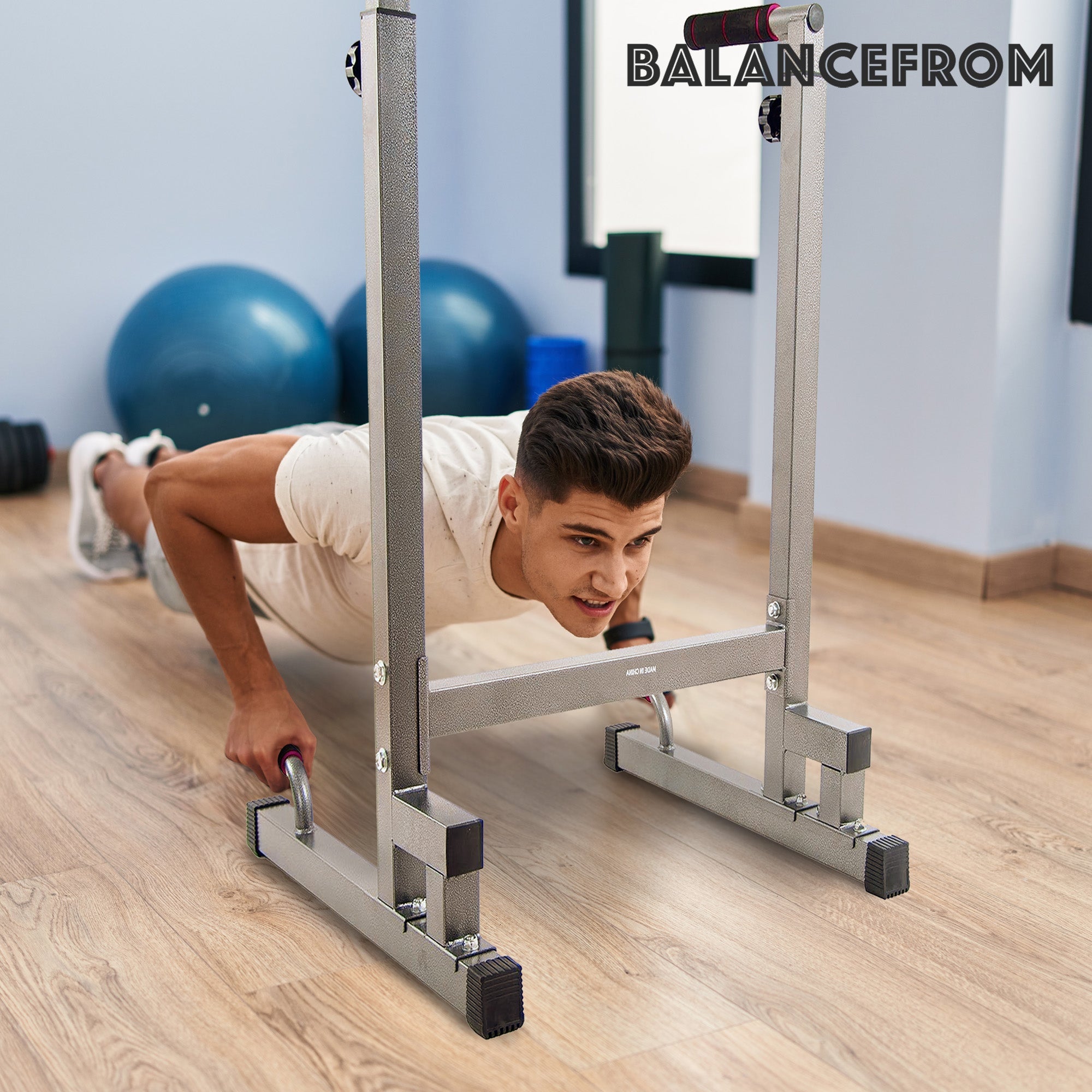 BalanceFrom Multi-Function Home Gym Dip Stand - 500lb Weight Capacity, Adjustable & Portable for Strength Training - Perfect for Home Workouts, Calisthenics & Full-Body Exercises (Gray)