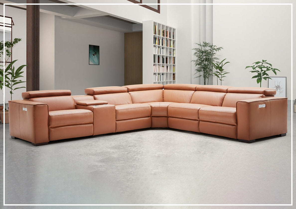 Gio Italia Aventura L-Shaped Leather Power Reclining Sectional Sofa - Modern Living Room Furniture for Home Theater & Family Gatherings
