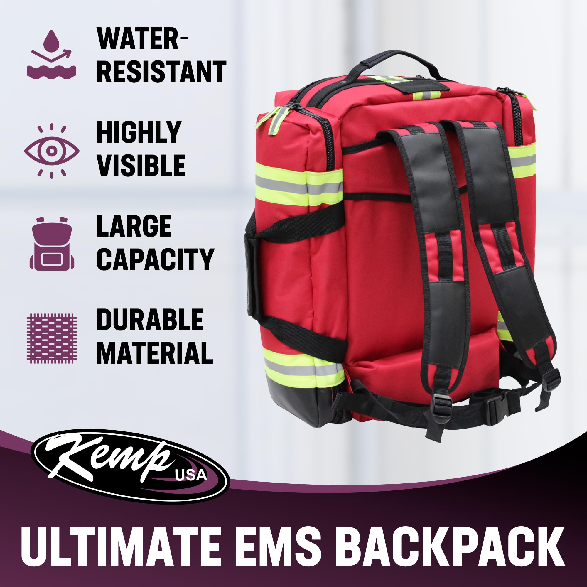 Kemp USA Ultimate EMS Backpack - EMT Medical Emergency Backpack with Oxygen Cylinder Strap | Search & Rescue Tools Organizer | Large EMT Kit Bag (8 Lbs) for First Responders & Outdoor Emergencies