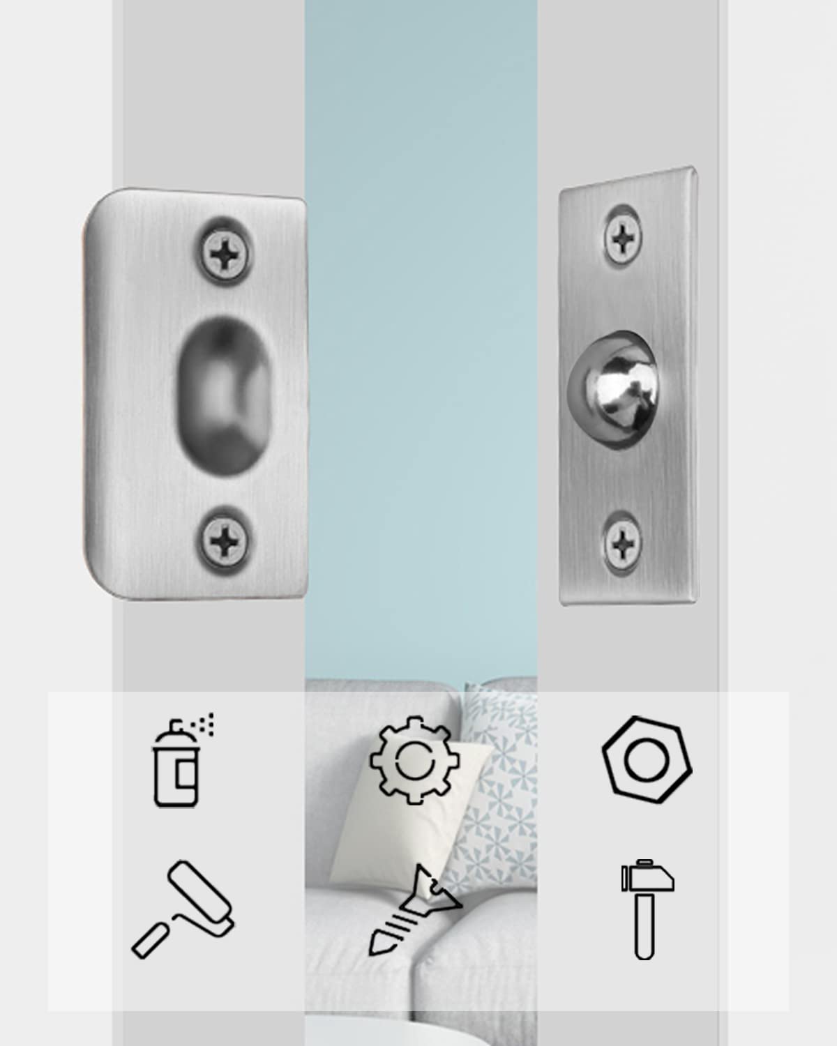 Jiayi Adjustable Spring Ball Latches - 4 Pack Silver Closet Door Ball Catch Hardware for French & Pantry Doors | Strong Drive-in Ball Catch, Invisible Cupboard Closure | Perfect for Wardrobes, Cabinets & Sliding Doors