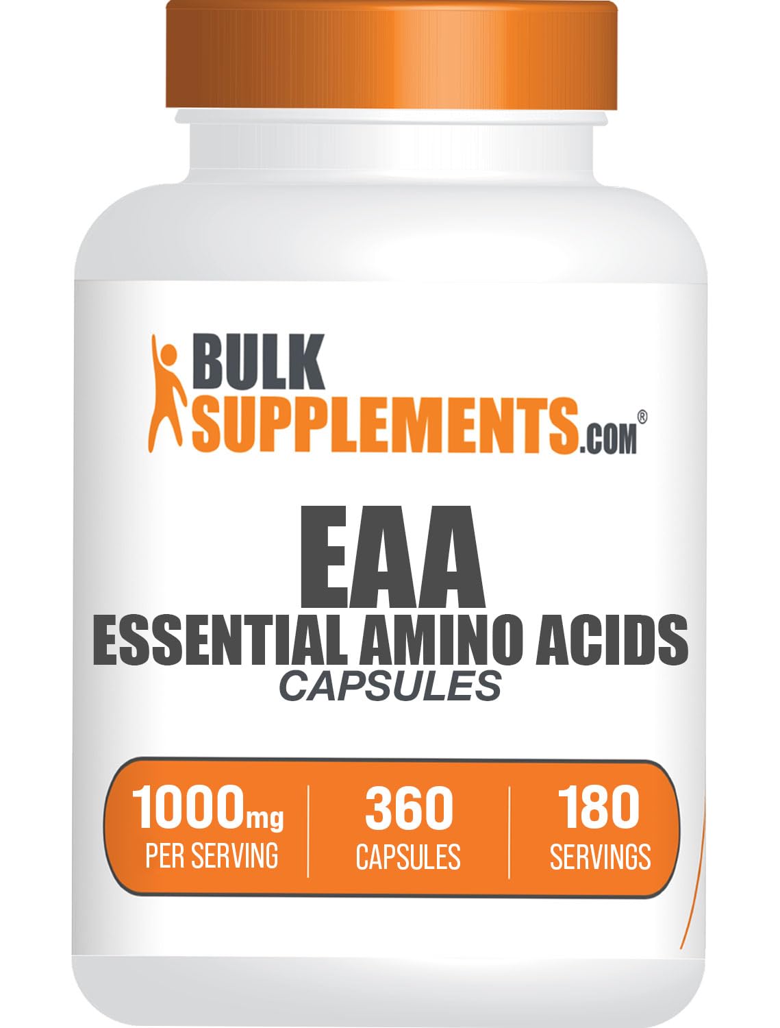 BulkSupplements.com Essential Amino Acids (EAA) Capsules - 360 Count, 180-Day Supply, 2 Capsules per Serving - Vegan & Gluten-Free Amino Acid Supplement for Muscle Recovery, Workout & Fitness - Supports Energy, Endurance & Post-Workout Recovery
