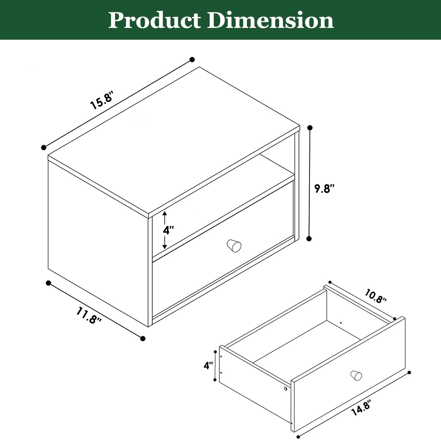 Modern Floating Nightstand with Drawer - White Wall Mounted Shelf for Bedroom & Living Room - Space Saving Storage Solution for Small Spaces