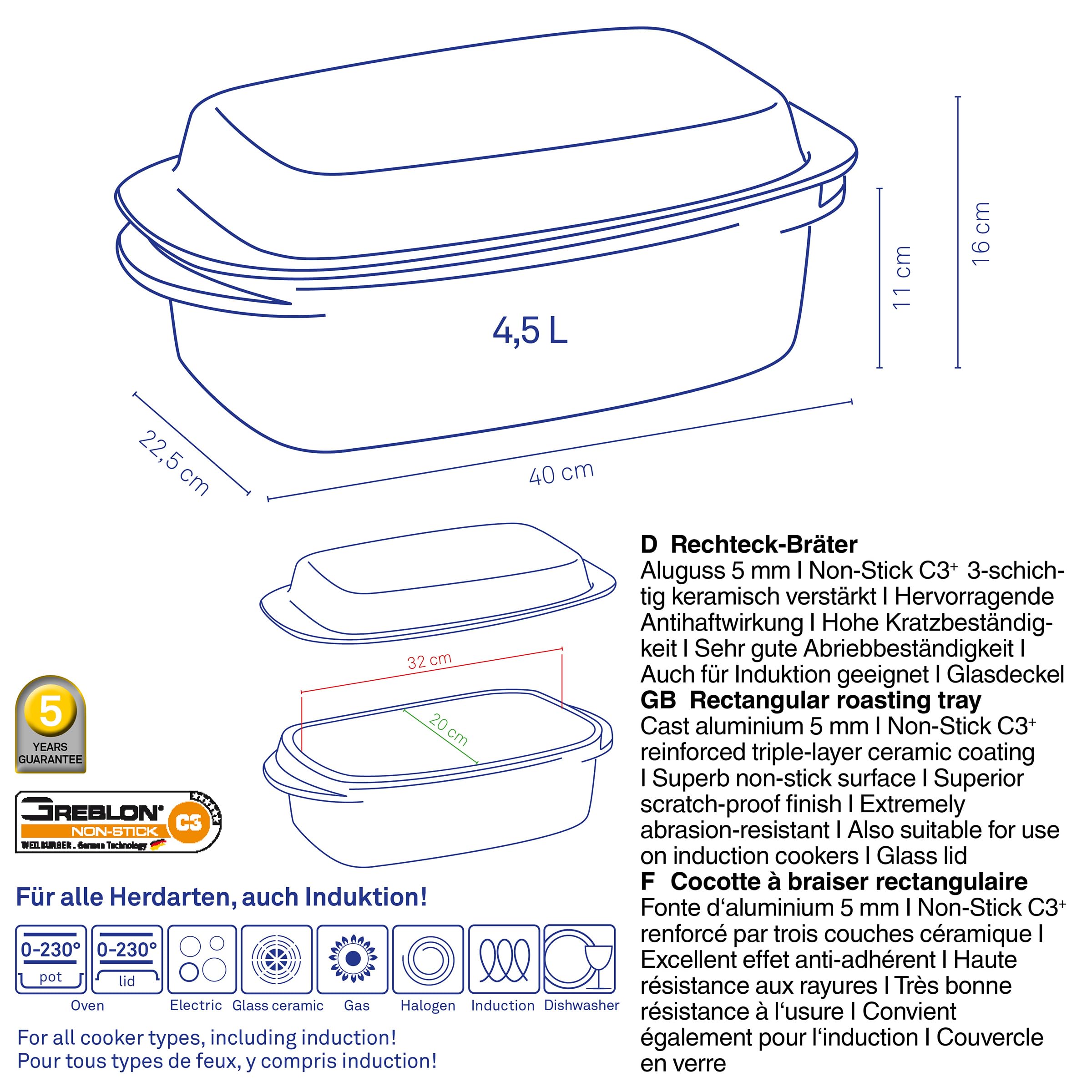 Kela 15152 4.5L Rectangular Oven Pot - Durable Ceramic Baking Dish for Casseroles, Lasagna & Roasts | Perfect for Family Dinners & Holiday Cooking
