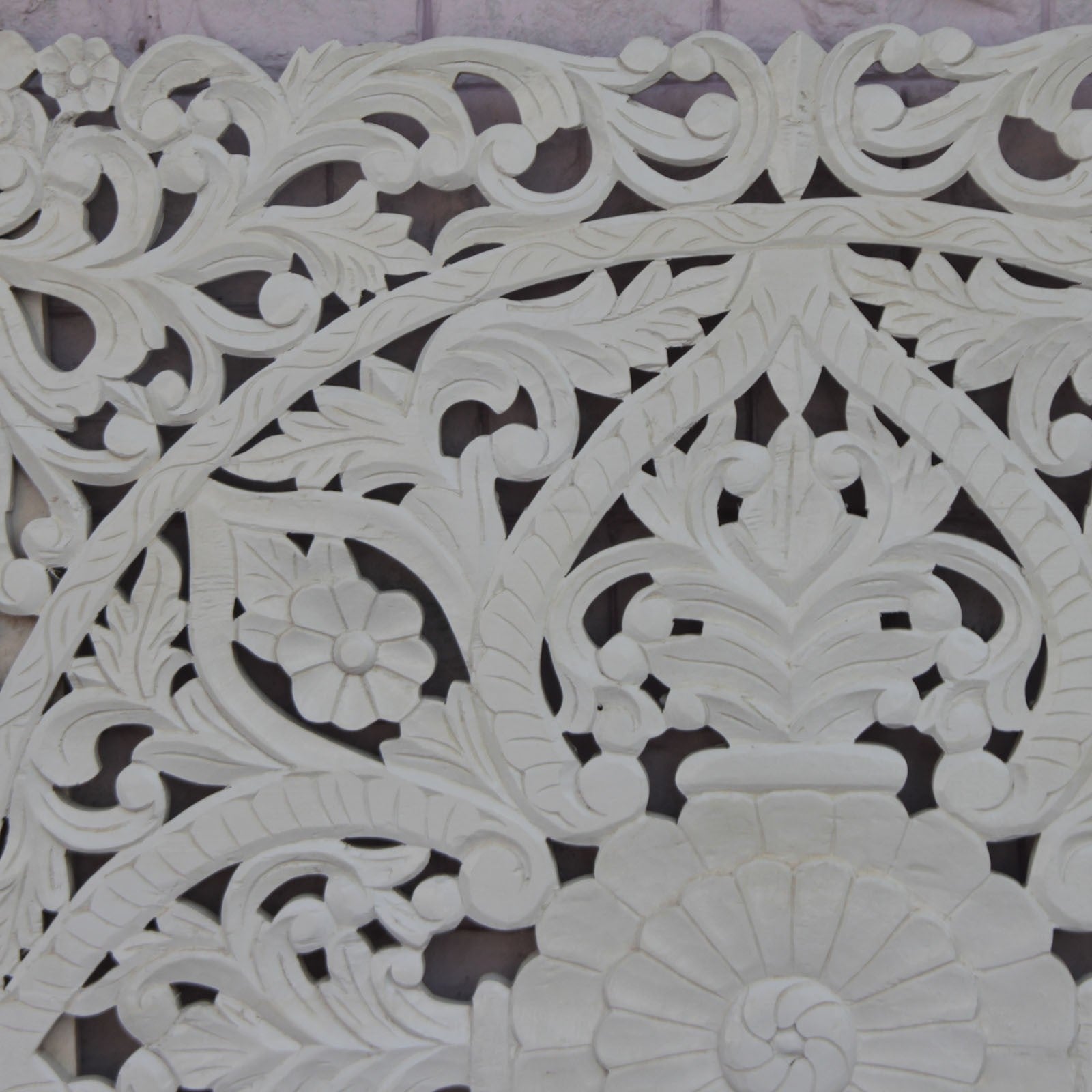 Handcrafted Dynasty Carved Panel Bed Headboard in White - Elegant Bedroom Decor for Master Suite & Guest Room