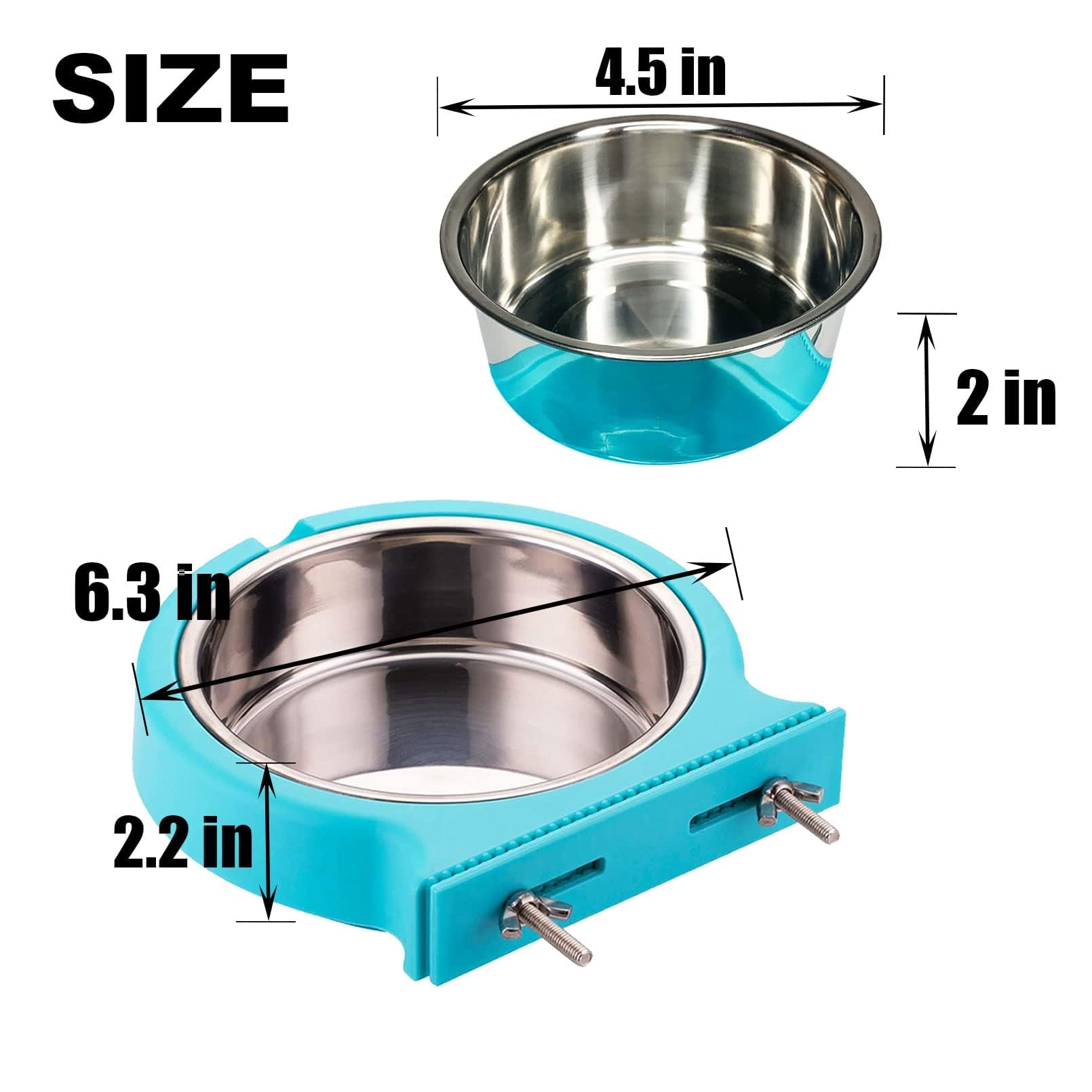 Kathson 2 Pack Stainless Steel Hanging Pet Bowls - Removable Food & Water Dish for Dogs, Cats, Rabbits, Birds & Small Animals | Perfect for Cages, Crates & Coops