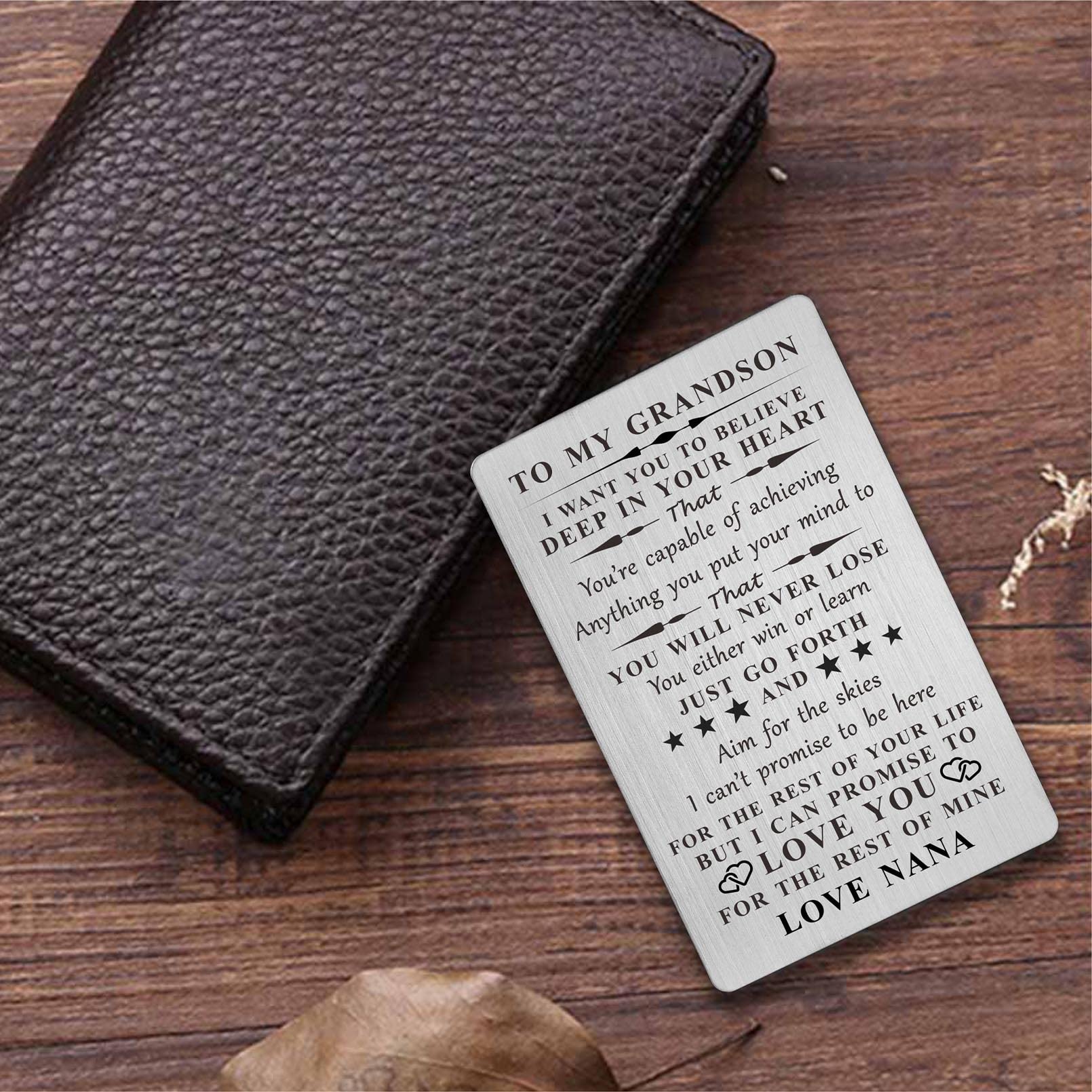 Personalized Engraved Metal Wallet Card for Grandson - Thoughtful Gift for Graduation, Birthday & Christmas - Perfect Keepsake from Grandma (Nana) - Great for Everyday Carry, Special Occasions & Memory Preservation