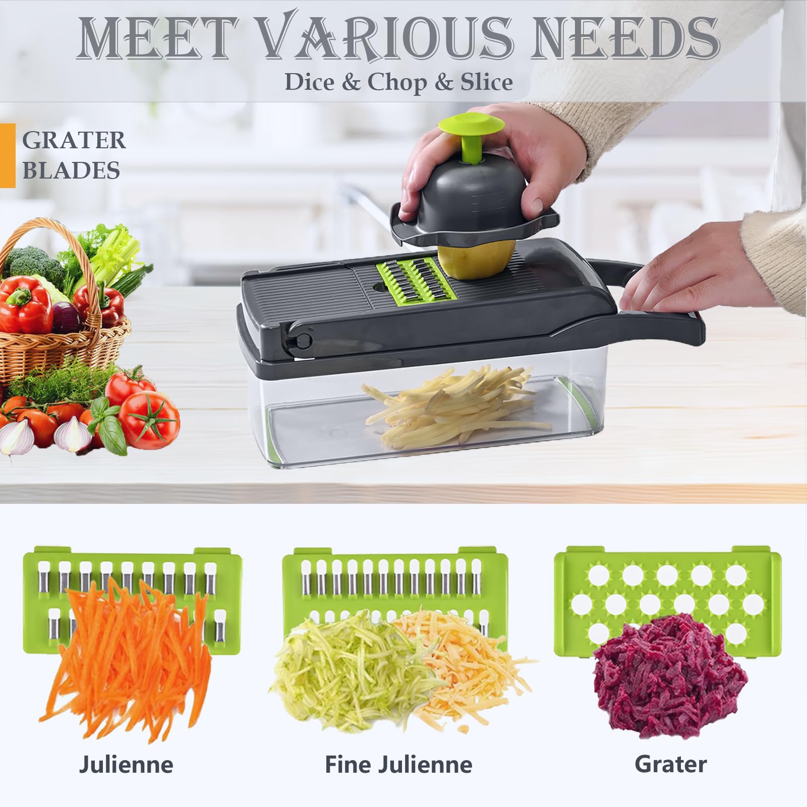 16-in-1 Pro Series Vegetable Chopper & Mandoline Slicer - Multi-Functional Food Processor with Container - Onion, Salad, Veggie Cutter & Spiralizer - Perfect for Meal Prep, Healthy Cooking & Kitchen Essentials
