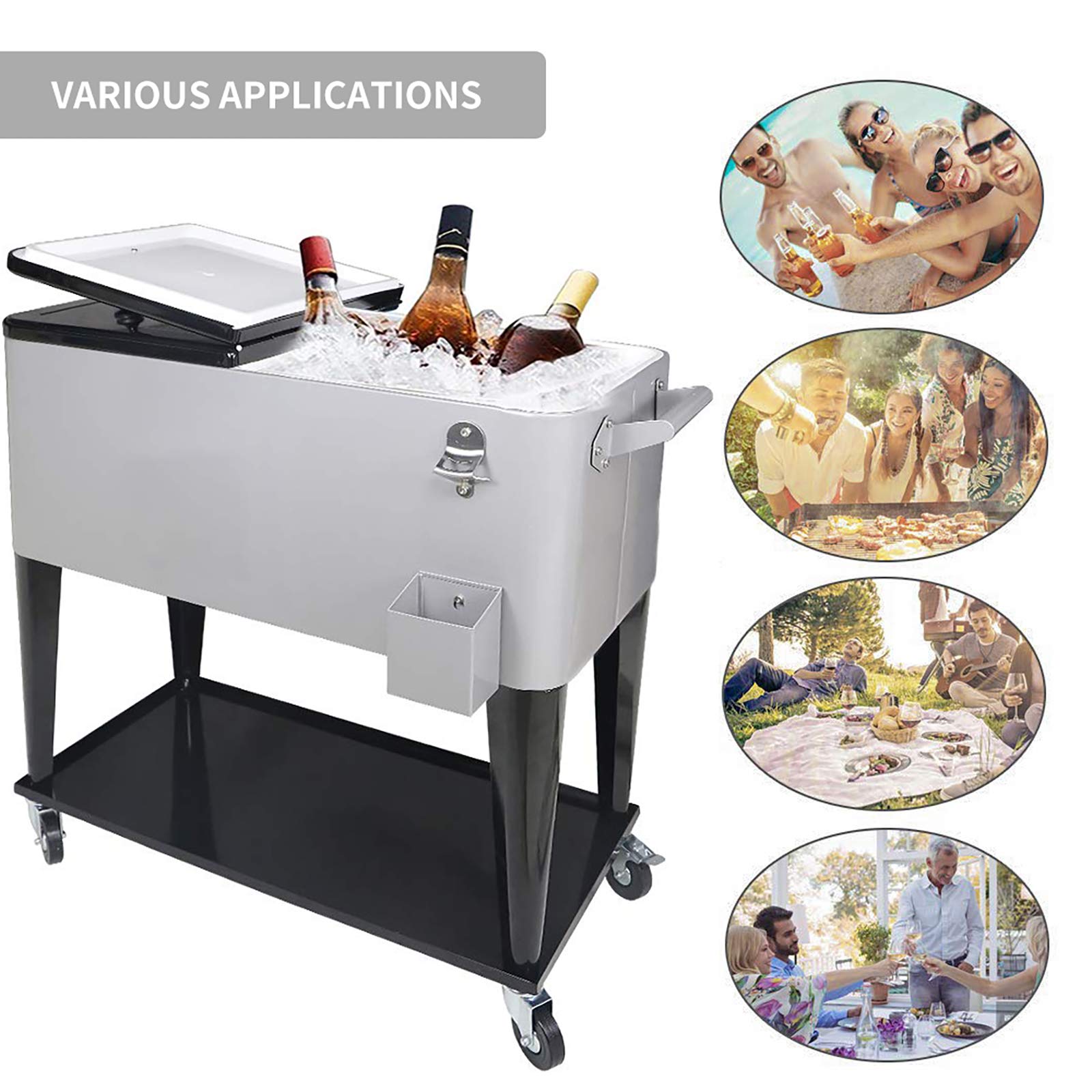 SHAREWIN 80 Quart Rolling Cooler with Wheels and Handle - Portable Outdoor Ice Chest for Camping, Beach, Picnic, BBQ, Tailgating & Pool Parties - Heavy Duty Beverage Cart for Backyard, Patio and Outdoor Events