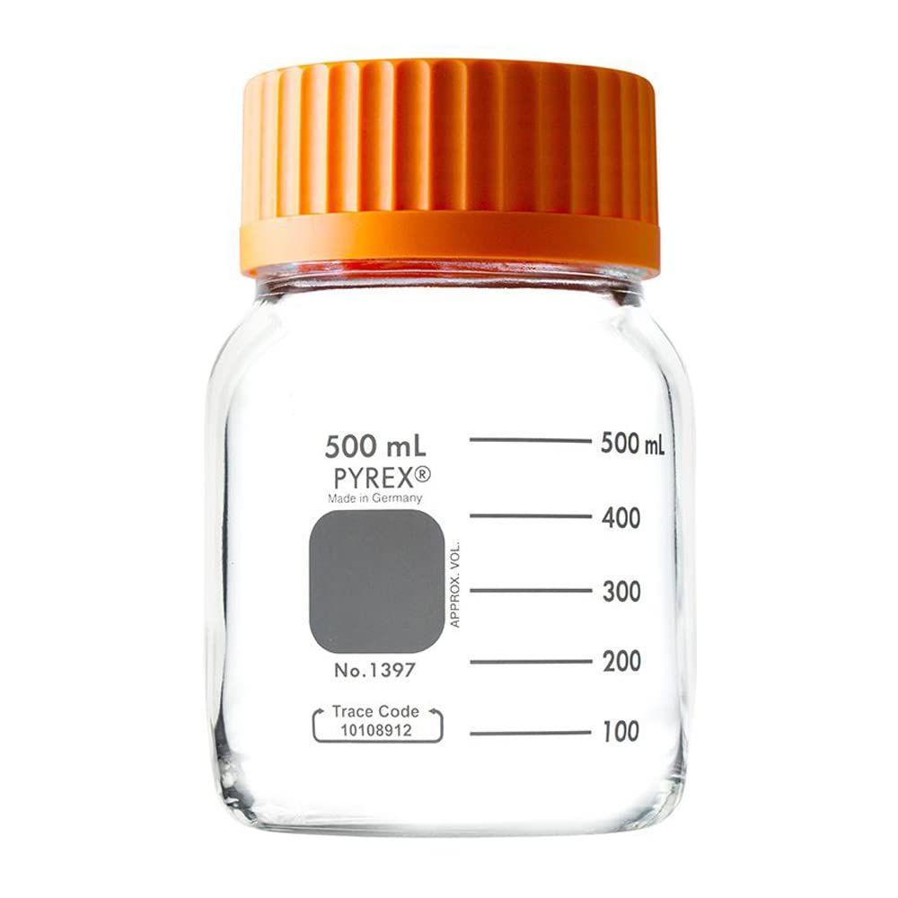 Pyrex Borosilicate Glass Wide Mouth Storage Bottles with Screw Cap - 500ml (Case of 10) | Lab, Kitchen & DIY Use for Liquids, Spices & Craft Supplies