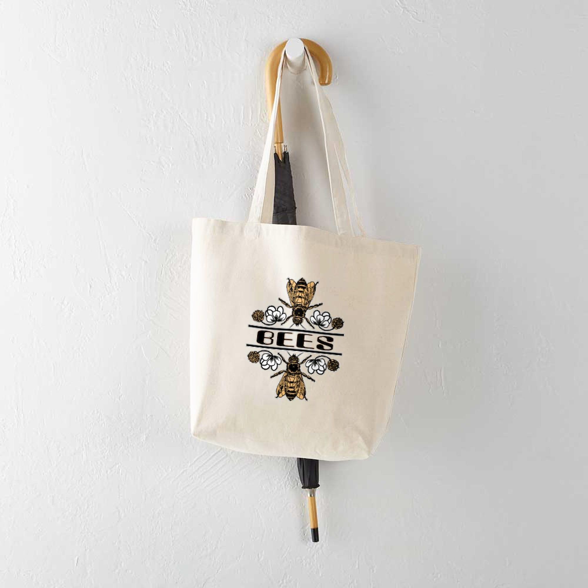 Natural Canvas Tote Bag - Bees With Clover Design | Reusable Eco-Friendly Shopping Bag for Groceries, Beach & Daily Use