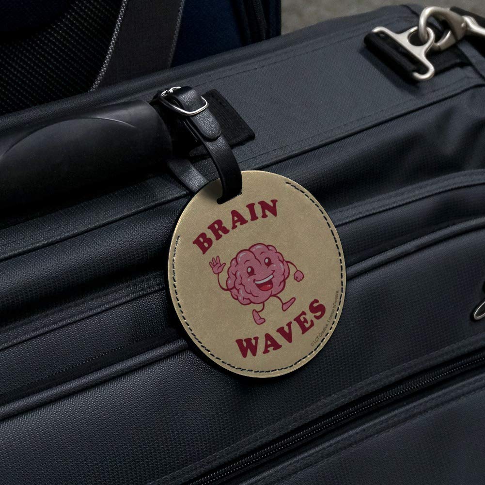 Funny Brain Waves Waving Leather Luggage Tag - Round Carry-On ID Tag for Suitcases & Backpacks - Perfect for Travel, Business Trips & Vacation Identification