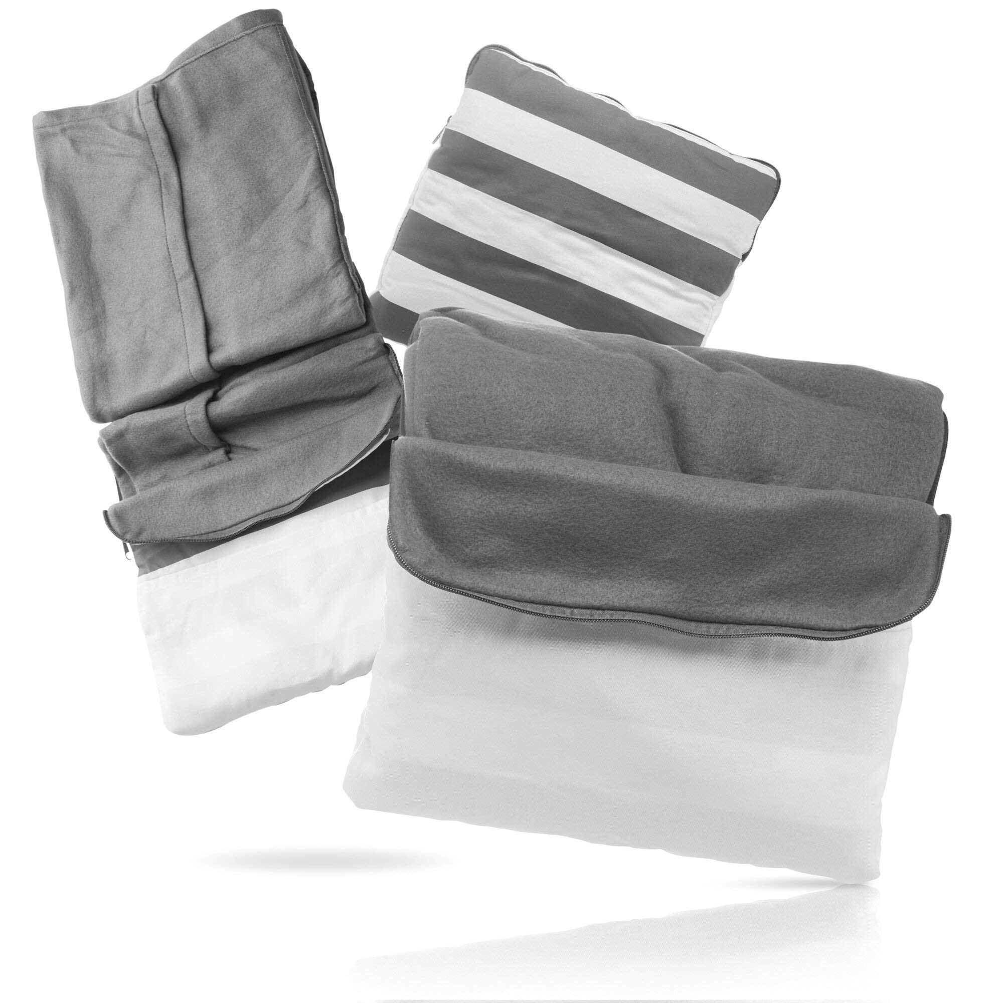 2-in-1 Cordova Pillow Blanket Set with Front Pocket - Ultra Soft Fleece Blanket & Pillow Combo in Grey - Perfect for Travel, Camping, and Cozy Home Use