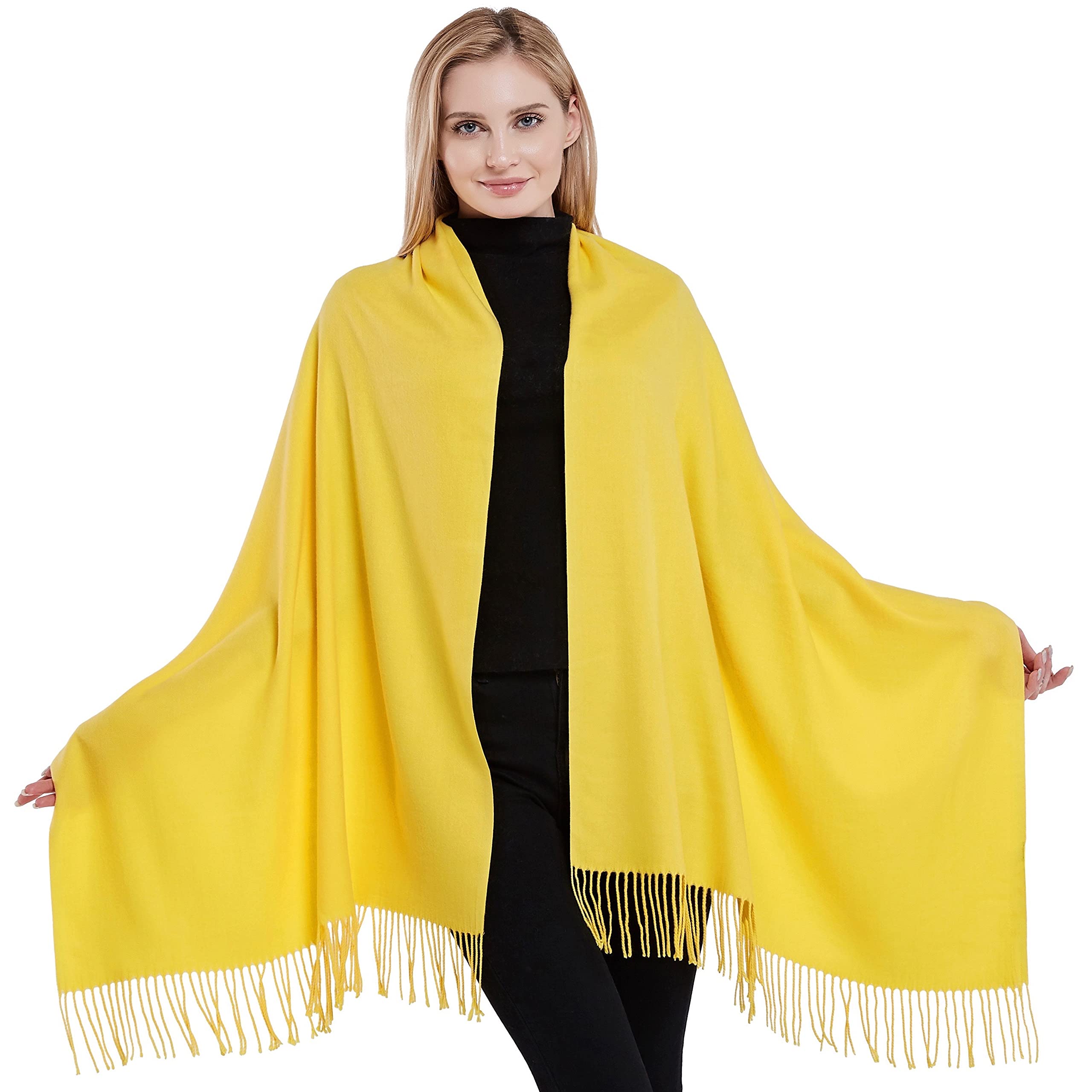 Stylish CJ Apparel Thick Cotton Blend Shawl with Tassels - Solid Color Scarf Wrap, Pashmina Stole for Women | Perfect for Winter, Fall Fashion, Office & Evening Outfits