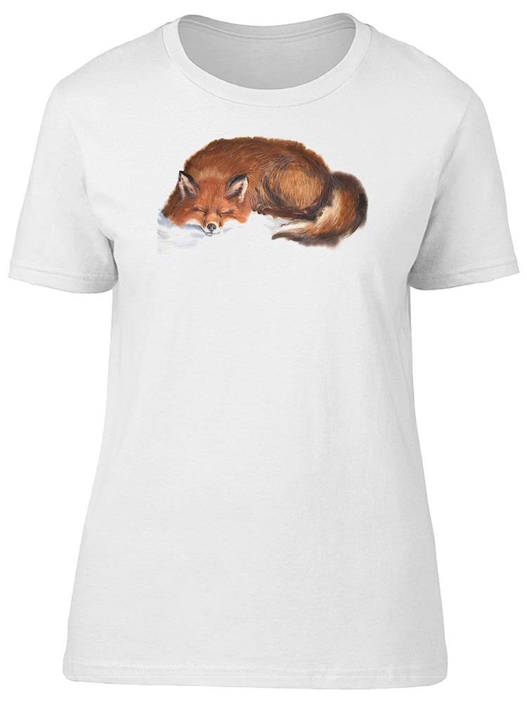 Women's Red Fox Illustration T-Shirt - Soft Sleepy Fox Graphic Tee for Casual Wear & Lounge
