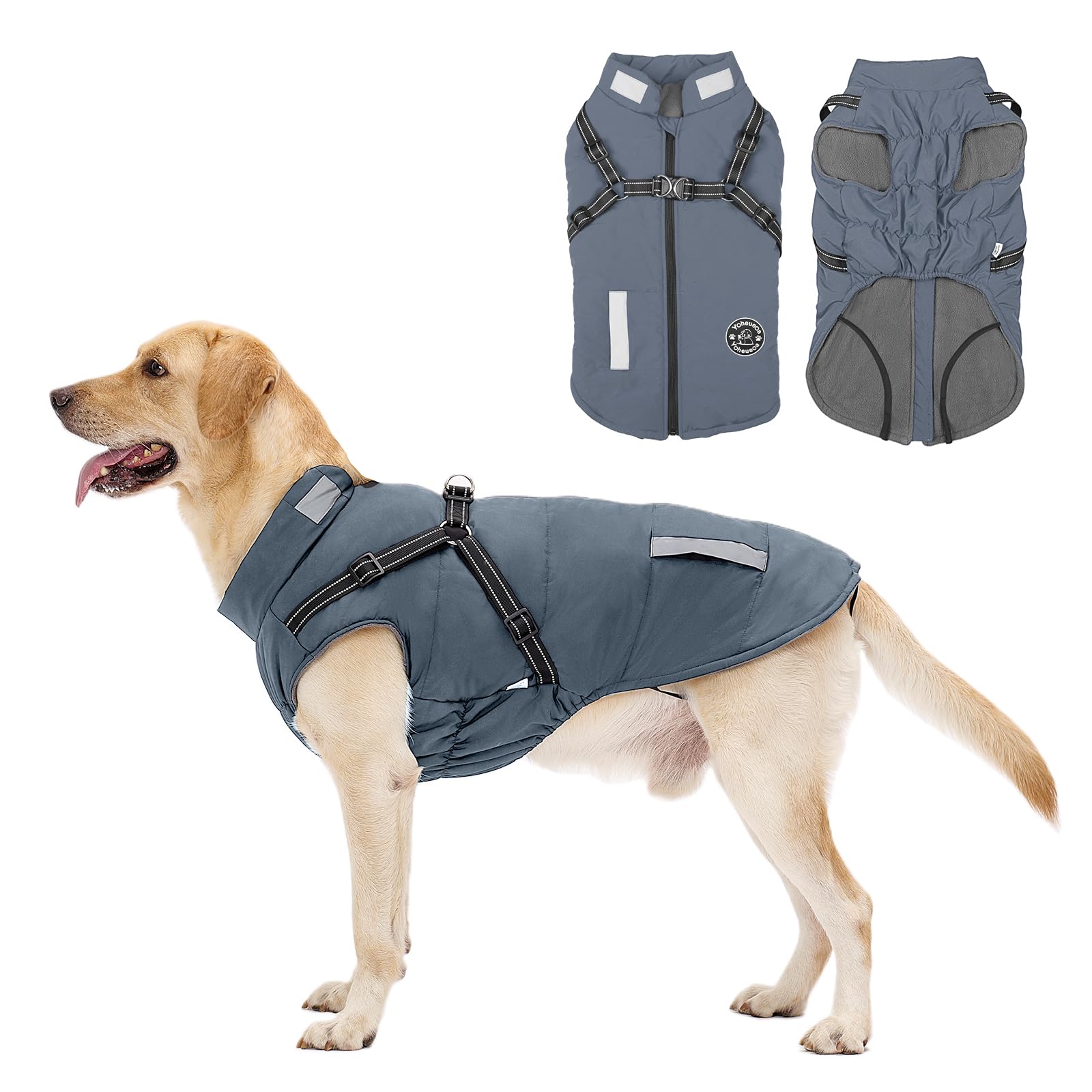 Warm Dog Jacket with Built-in Harness - Fleece Winter Coat for Small Medium Large Dogs | Waterproof Reflective Vest for Cold Weather | Perfect for Outdoor Walks & Winter Adventures (Blue, Size M)