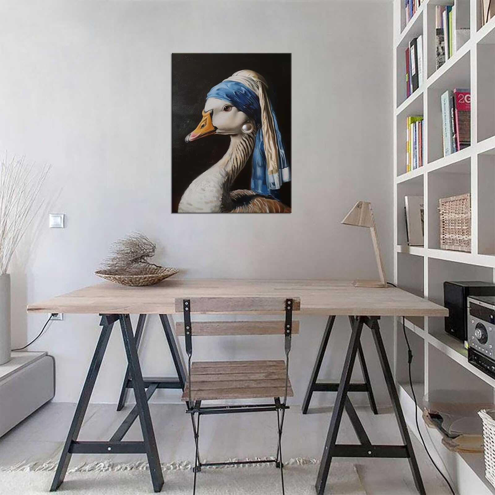 Mona Lisa Duck Canvas Wall Art - Funny Animal Poster for Bathroom & Living Room Decor