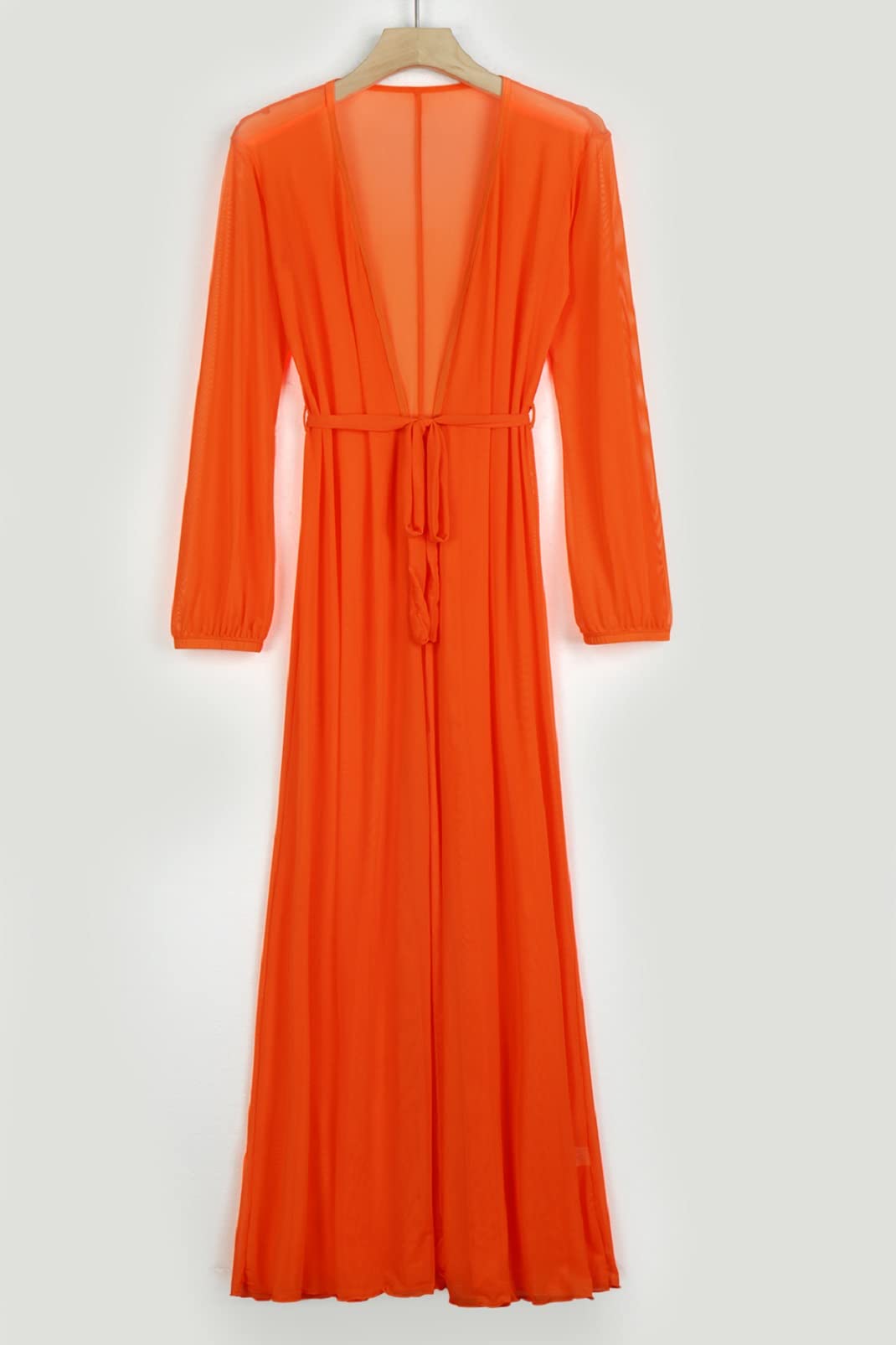 Sexy Mesh Long Sleeve Swim Cover Up Dress for Women - Tie Front Beach Maxi Dress - Perfect for Poolside, Beach Vacation & Summer Outings