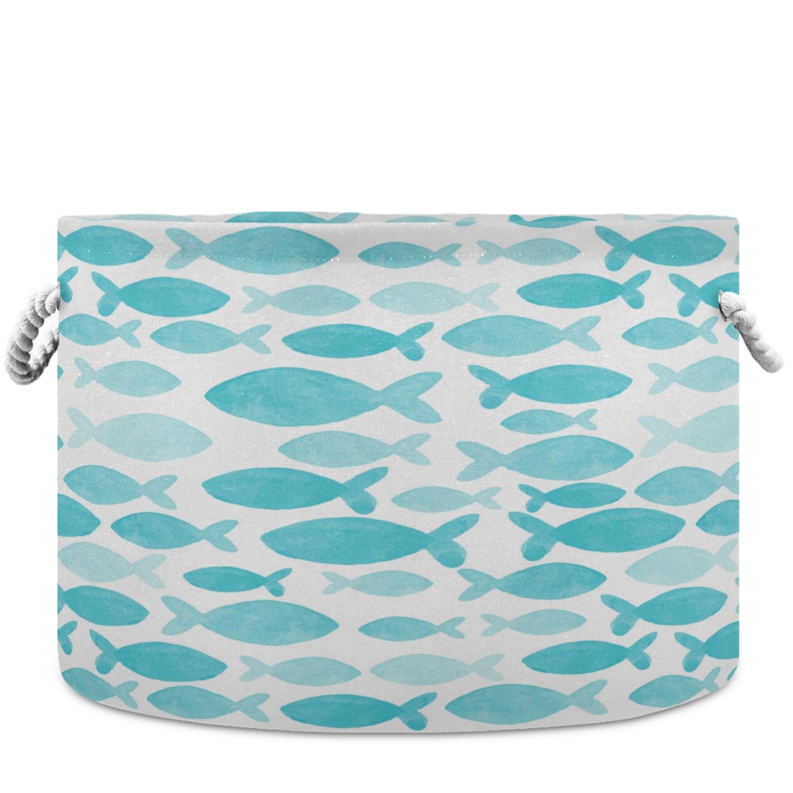 Visesunny Blue Whale Nursery Storage Basket - Waterproof Canvas Fabric Toy Organizer Bin, Laundry Hamper for Kids Room, Playroom, Shelves | Perfect for Baby Clothes, Stuffed Animals & Toy Storage