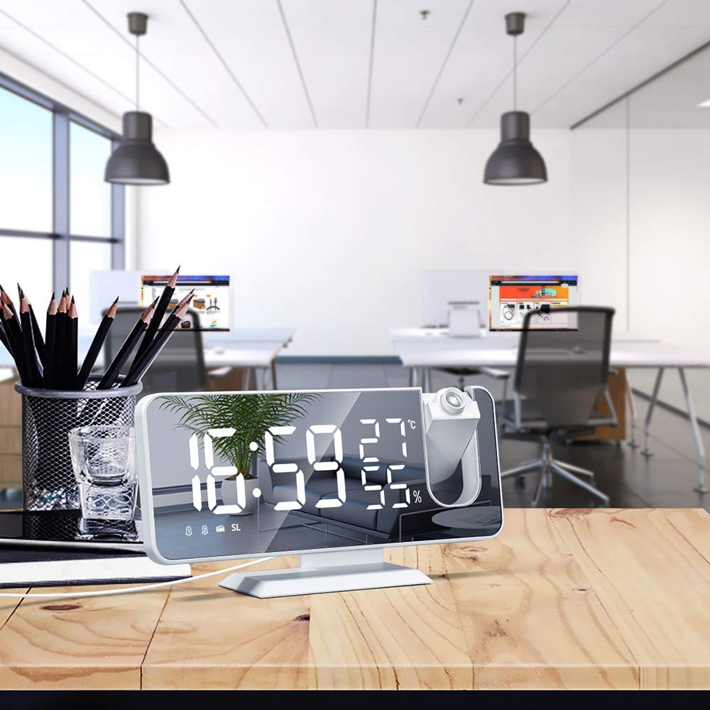 Multifunctional Mirror Digital Clock with Hygrometer & Thermometer - Adjustable Rotary Design for Home & Office Decor | Perfect for Bedroom, Living Room, and Workspace