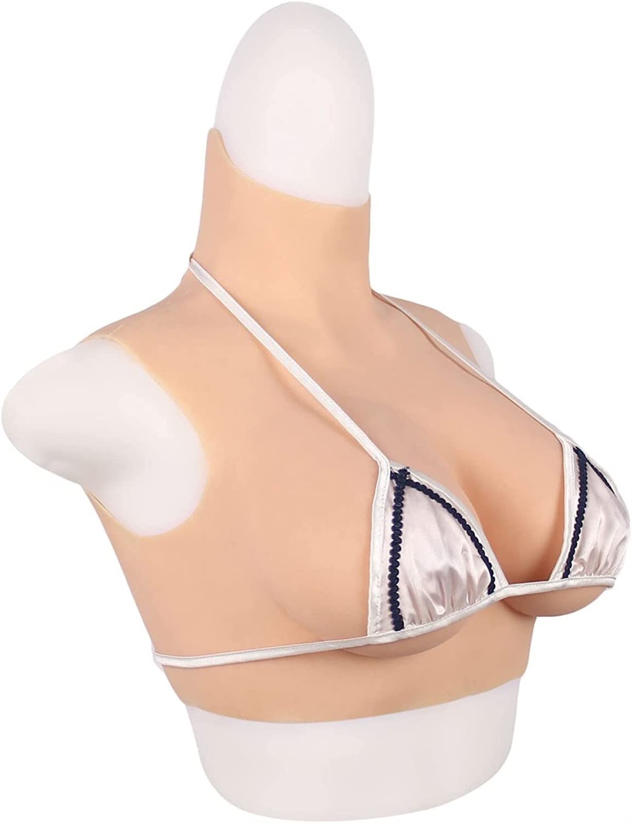 INKMEX Realistic Silicone Breast Forms for Crossdressers - High Collar Fake Breast Plate Enhancer, B Cup Size, Natural Looking Prosthetic for Cross-Gender Role Play & Cosplay (Color #2) - Perfect for Drag Shows, Costume Parties & Gender Transformation